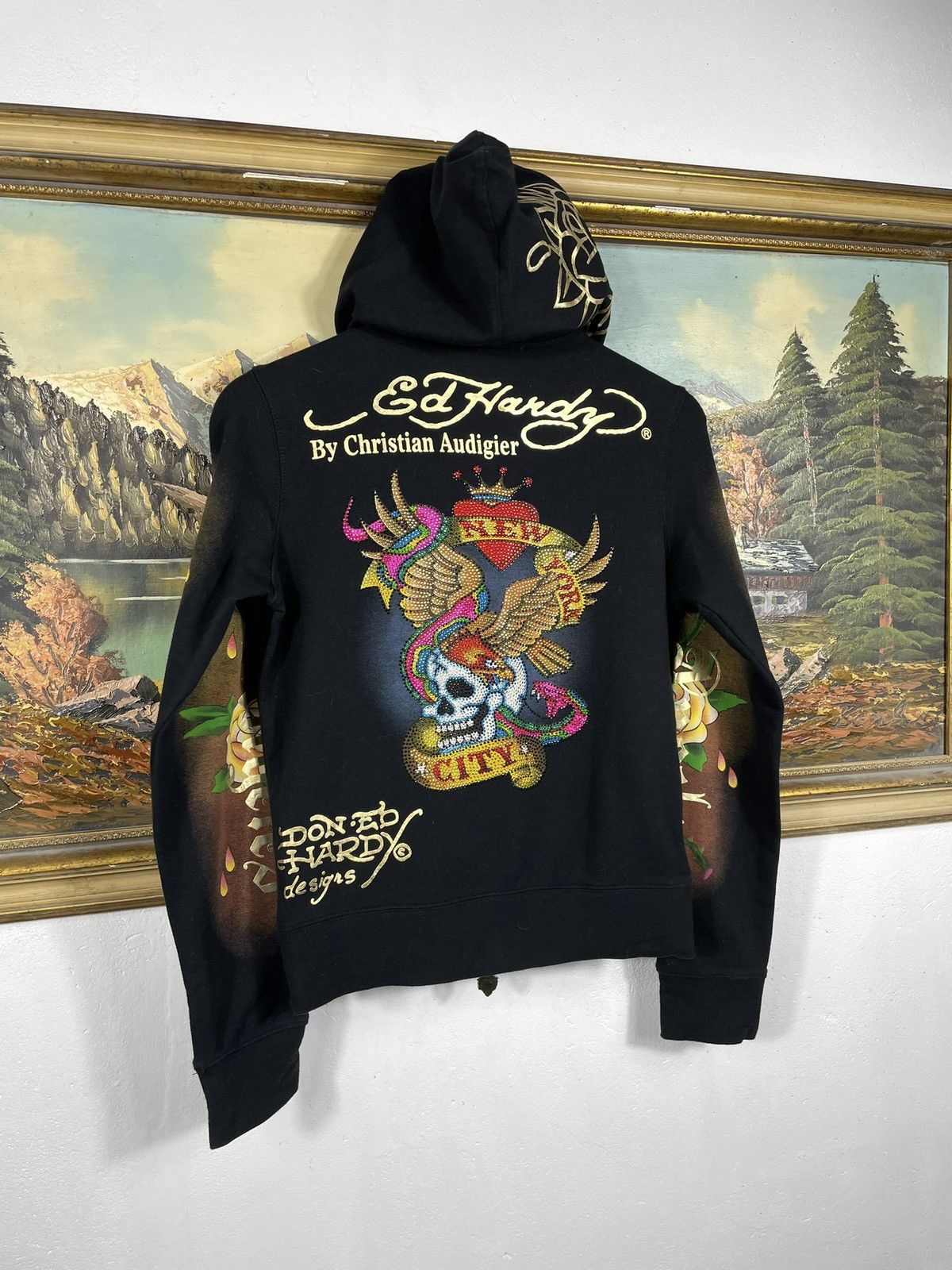 Christian Audigier × Ed Hardy × Vintage Ed Hardy Retro 00s Hoodie With Crystals Affliction Grunge Size US XS / EU 42 / 0 - 7 Thumbnail