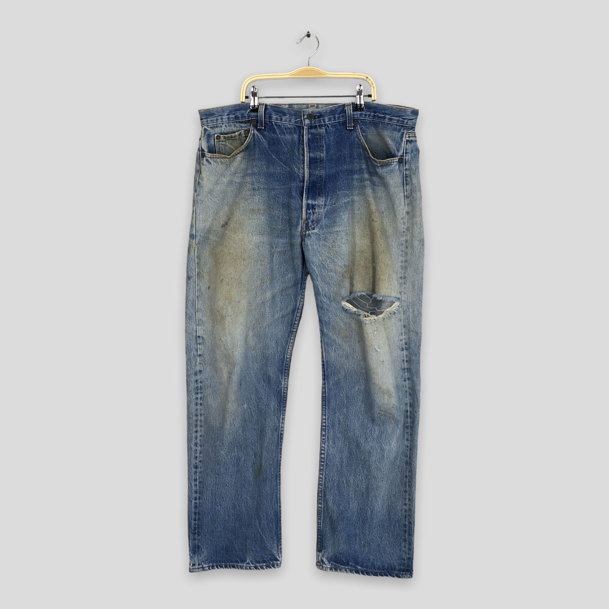 Levi's Size 37x28.5 Vintage 90s Levi's 501 Distressed Jeans S1749 Size US 37 - 1 Thumbnail