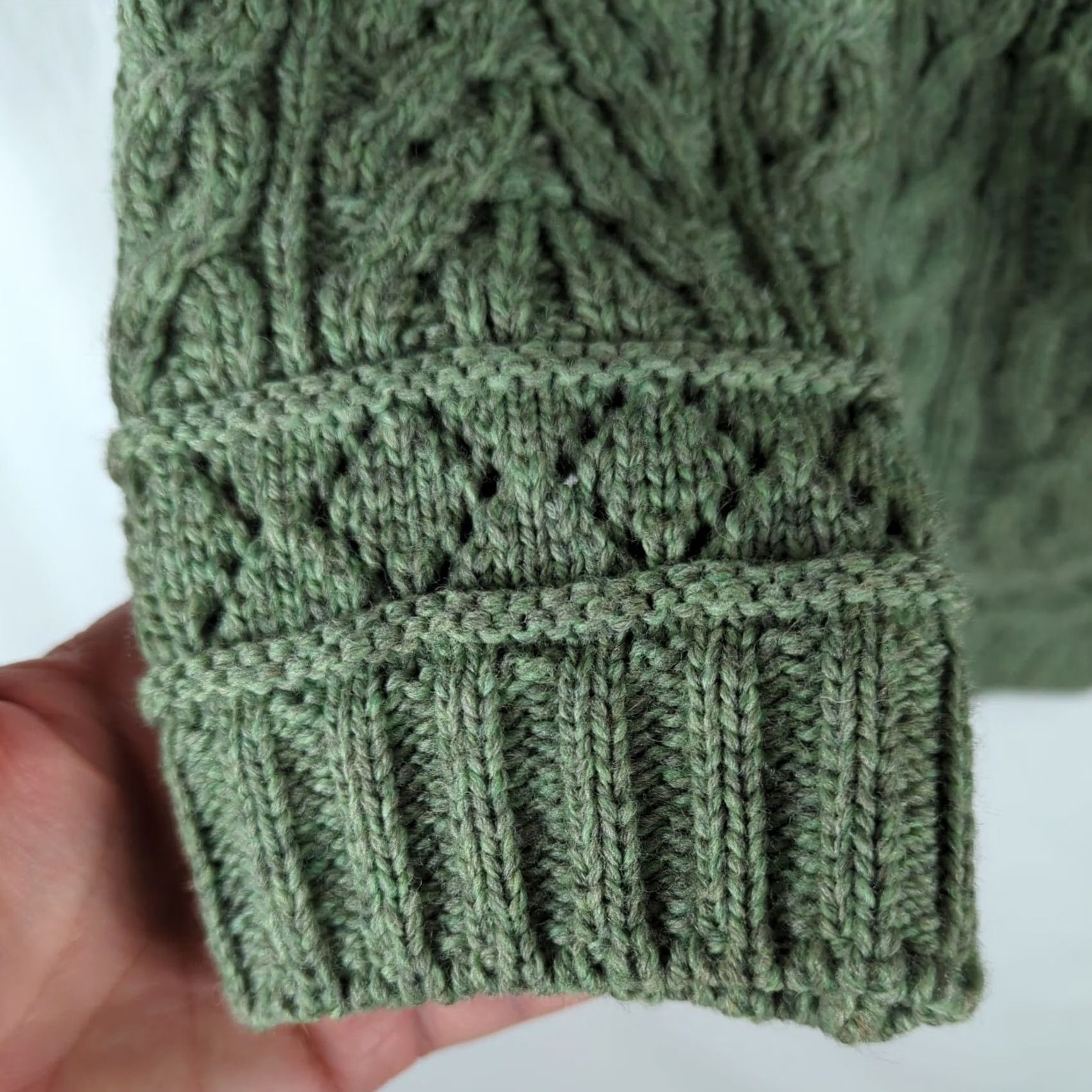 Vintage Inis Crafts Sweater Womens S Cable-Knit Merino Wool Full Zip Green Size S / US 4 / IT 40 - 7 Thumbnail