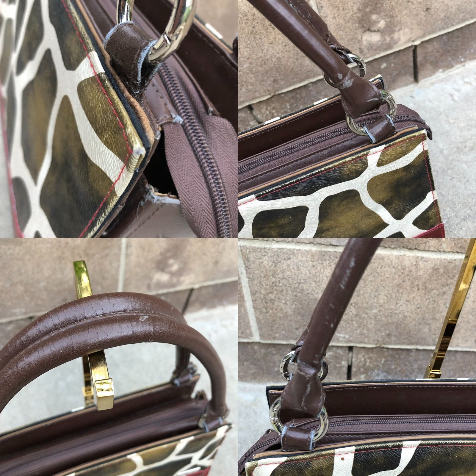 Vintage MICHE Vegan Leather Satchel Purse Women's Top Handle Giraffe Print Bag Crossbody Brown/Beige Medium Handbag Ladies Womens Size M / US 6-8 / IT 42-44 - 9 Thumbnail