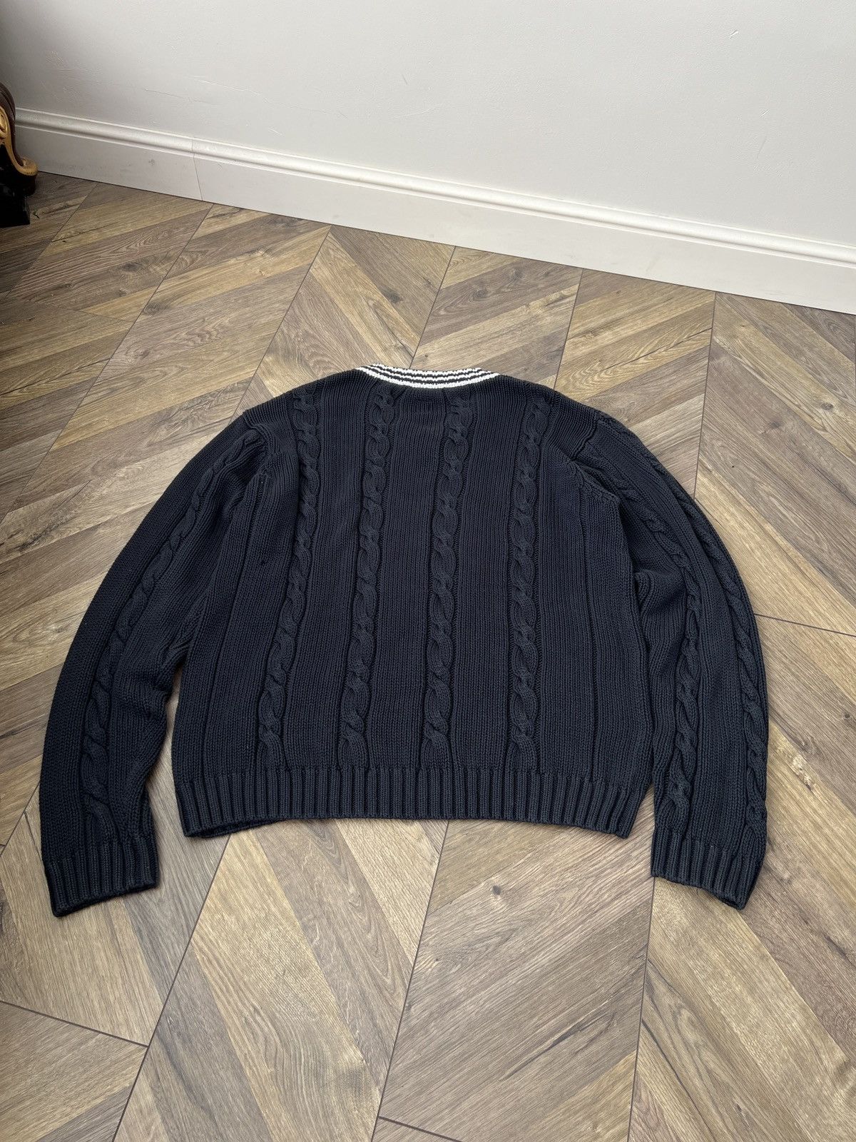 Adidas Vintage Adidas Cable Knit Sweater Navy V-Neck Logo Retro Size US XL / EU 56 / 4 - 14 Thumbnail