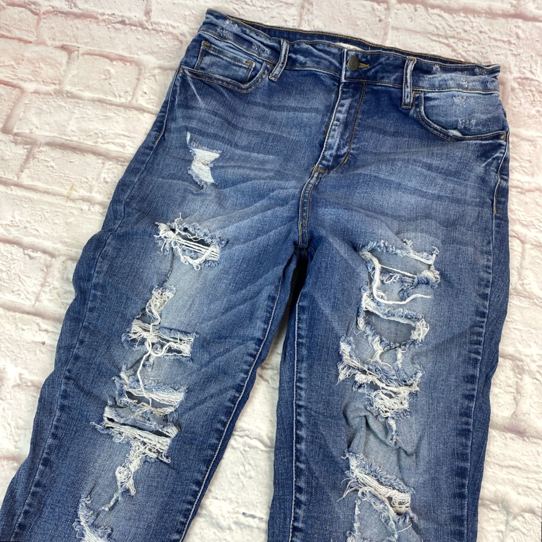 Vintage Cello Jeans Women 15 Distressed High Rise Medium Wash Stretched Whiskered Size 36" / US 14 / IT 50 - 3 Thumbnail