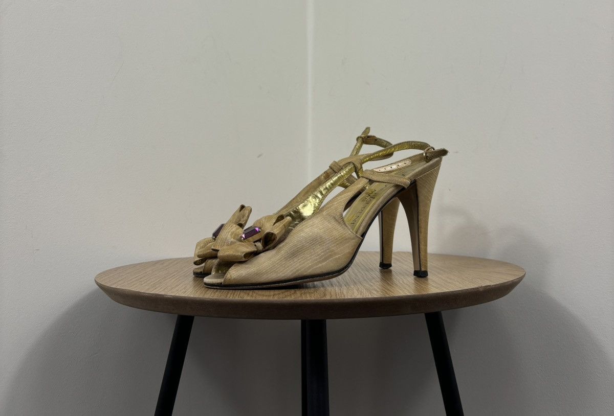 Vintage Yves Saint Laurent Vintage Gold Silk Satin Slingback Heels Size US 7.5 / IT 37.5 - 11 Thumbnail