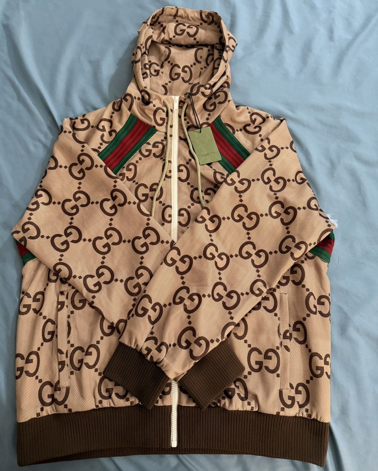 Gucci Gucci Beige GG Monogram Zip-Up Hoodie – Size M – Brand New Size US M / EU 48-50 / 2 - 4 Thumbnail