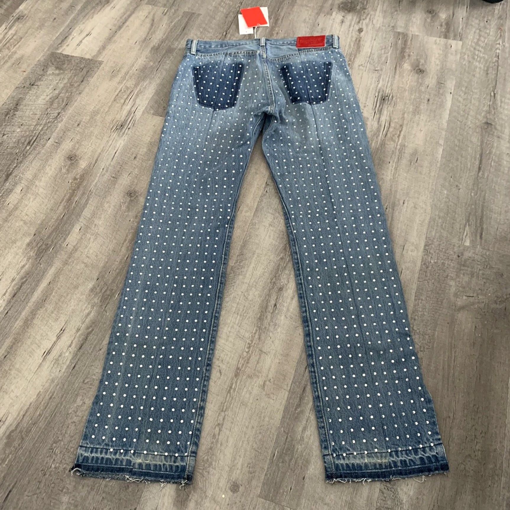 Vintage VINTAGE Frankie B Jeans 34x32 Sz L Studded Crystal Straight Button Fly Released Hem 395 Size 24" / US 00 / IT 34 - 4 Thumbnail