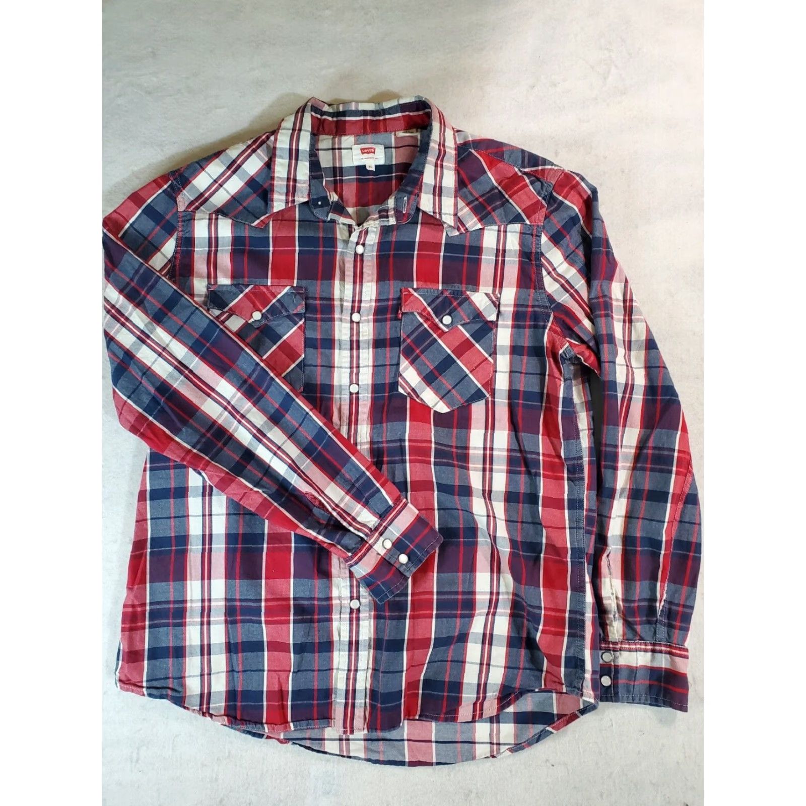 Levi's VINTAGE Levi's Signature Red Plaid Pearl Snap Button-Up Western Shirt Mens XL Size US XL / EU 56 / 4 - 2 Thumbnail