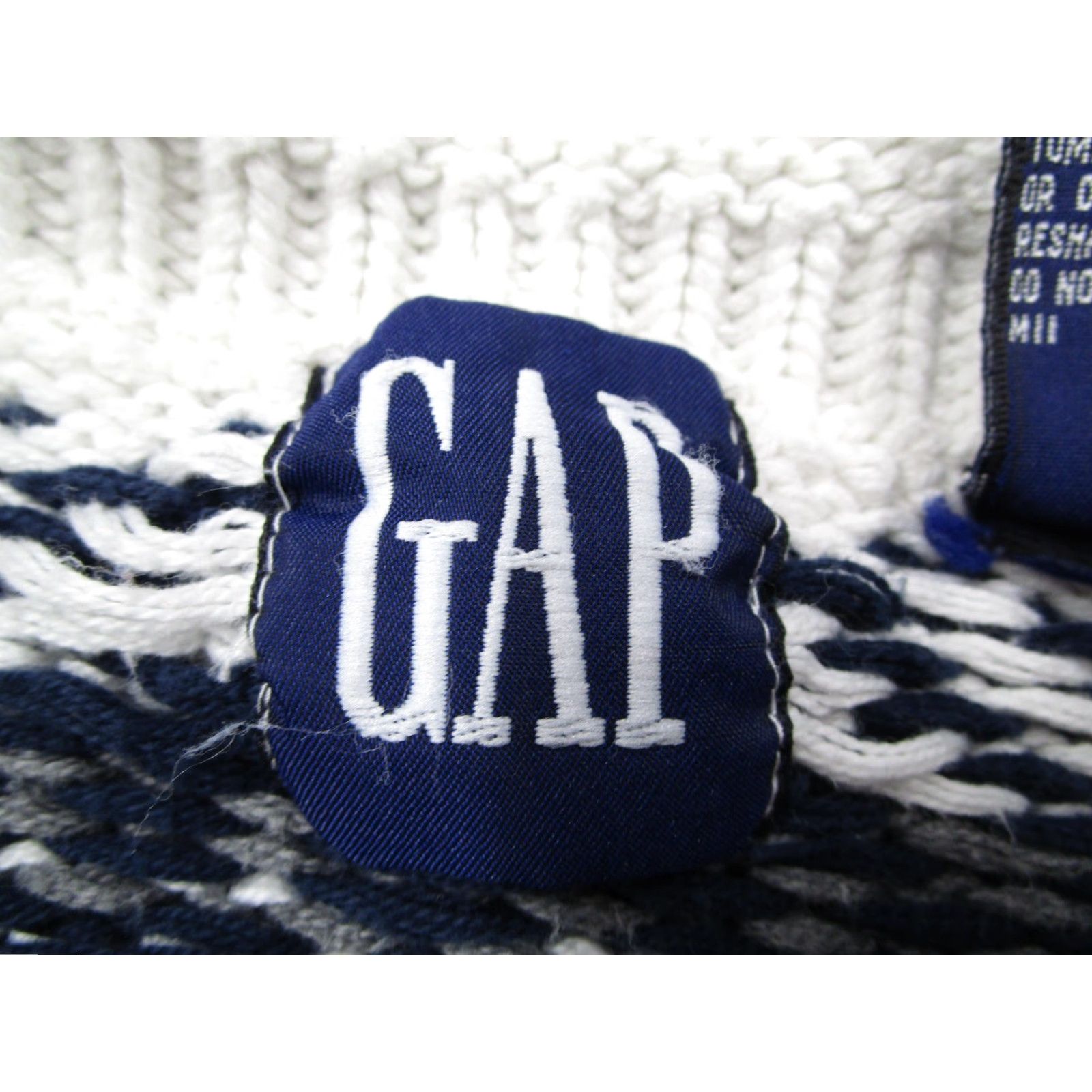 Gap VINTAGE GAP Sweater Shirt Mens Large White Blue Fair Isle Nordic Knit Mock Neck 100% Cotton Pullover Retro Winter 90s Mens Size US L / EU 52-54 / 3 - 3 Thumbnail