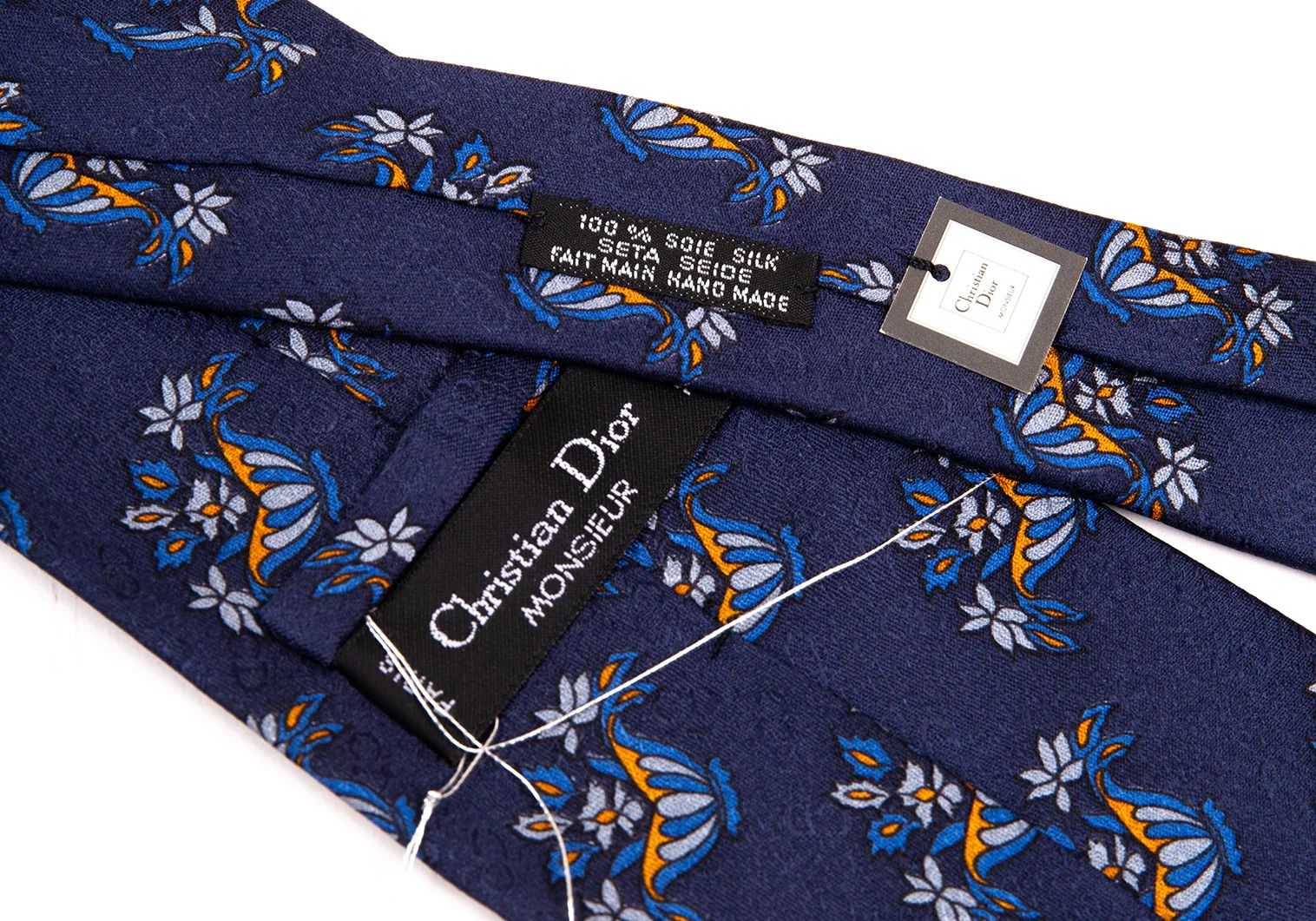 Dior Floral Print Tie in Navy and Light Blue Size ONE SIZE - 7 Thumbnail