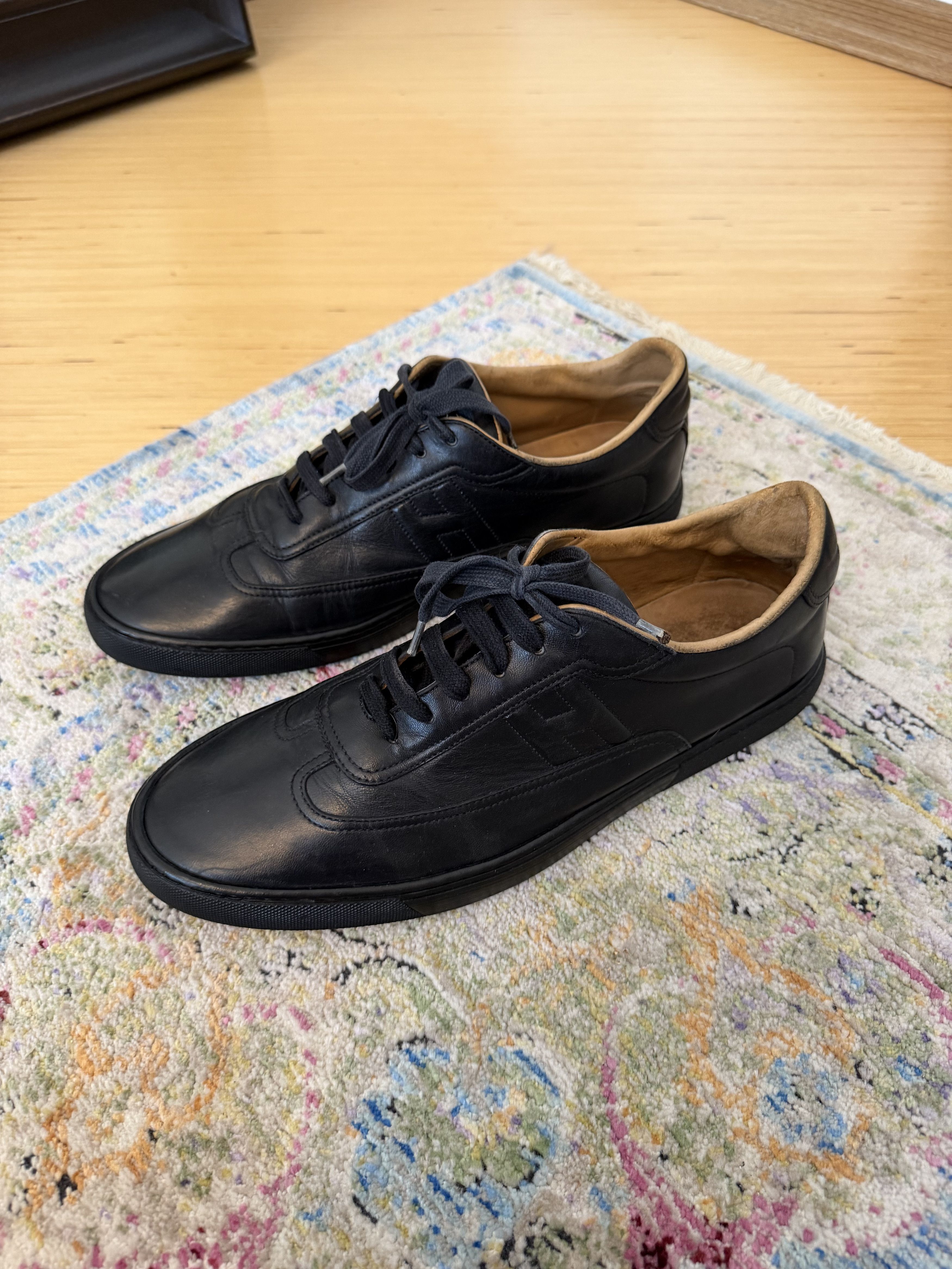 Hermes HERMÈS Quicker Black Leather Low Top Sneakers Size US 11.5 / EU 44-45 - 1 Thumbnail