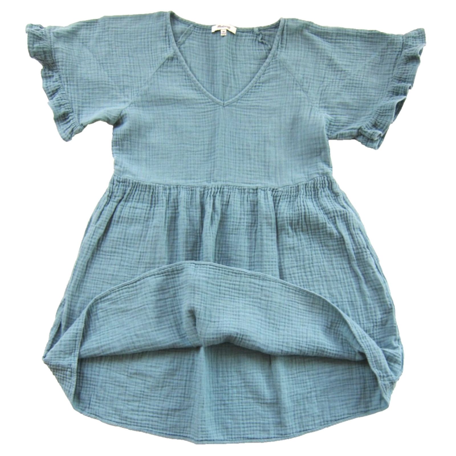 Madewell Madewell Dress XS Smock 100% Cotton Gauze Green Ruffle Sleeve Pocket Smocked Shirt Dress Mini Bohemian Womens XS Size XS / US 0-2 / IT 36-38 - 5 Thumbnail