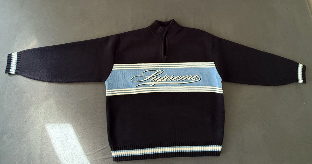 Supreme Script Stripe Half Zip Sweater Size US L / EU 52-54 / 3 - 1 Thumbnail