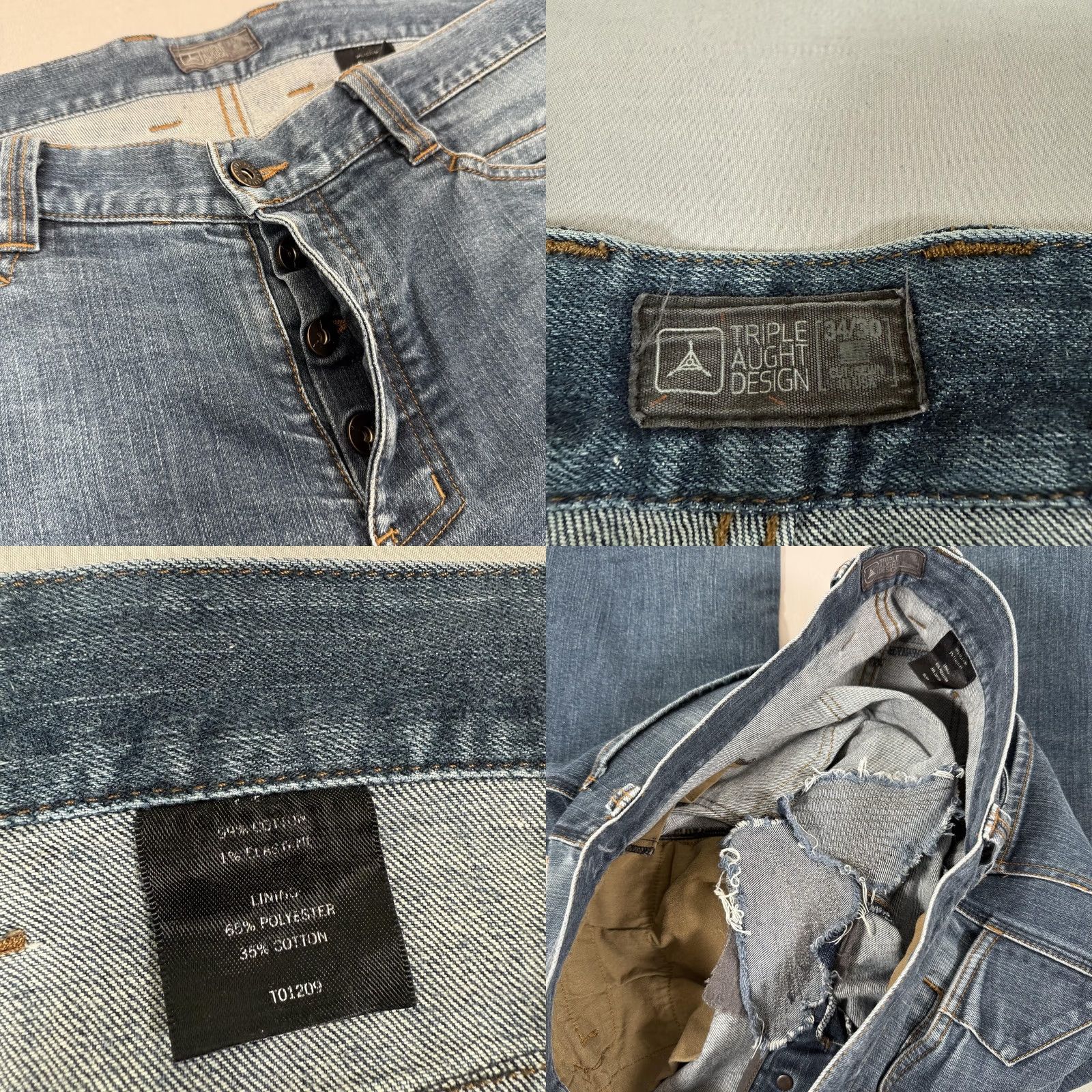 Vintage Triple Aught Design Jeans Mens 34x30 Blue Core Straight Fit Denim Pants Stretch Size US 34 / EU 50 - 9 Thumbnail