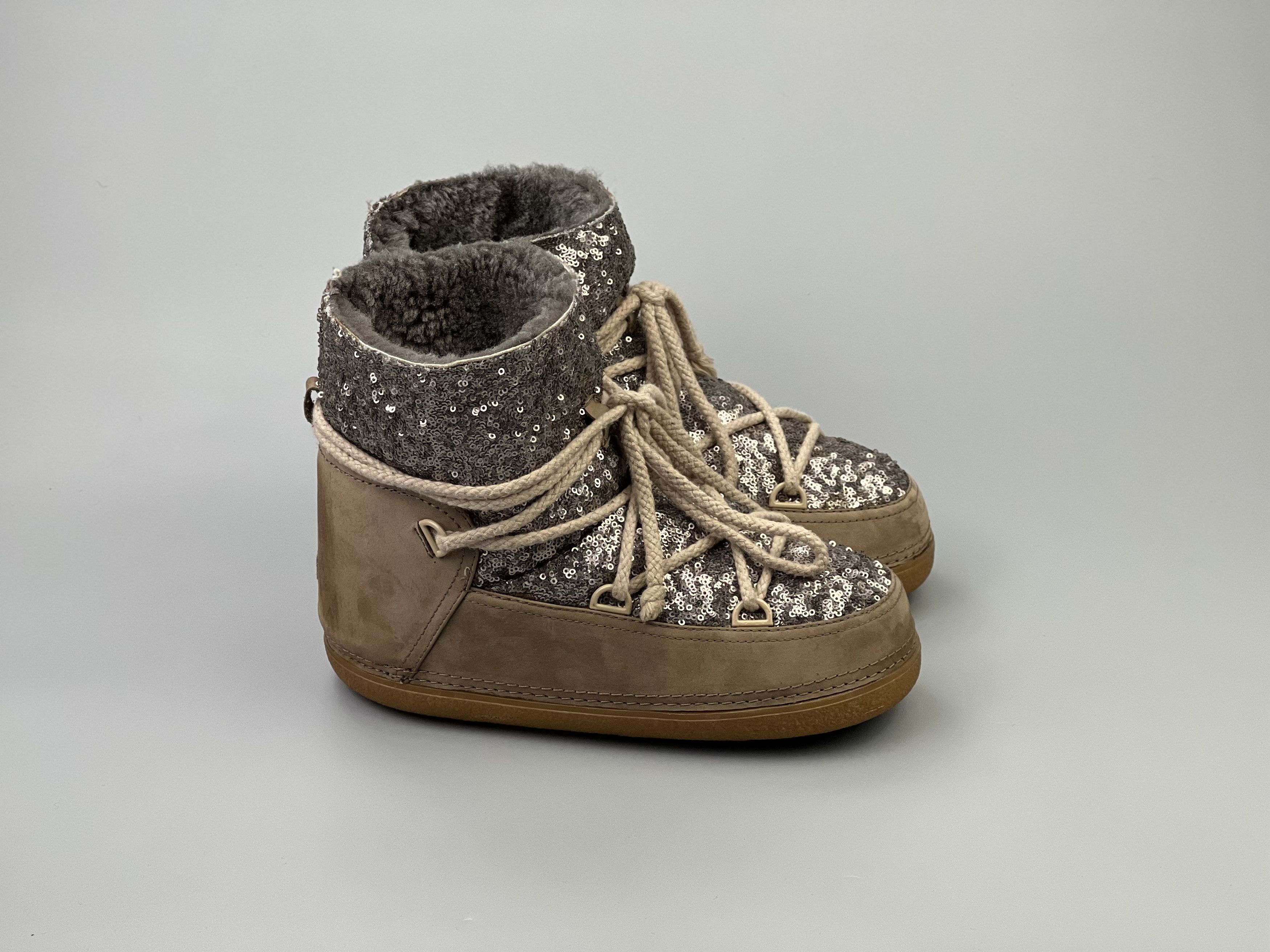 Designer IKKII Sequins Leather Sheepskin Shearling Snow Moon Boots Size US 9 / IT 39 - 1 Thumbnail