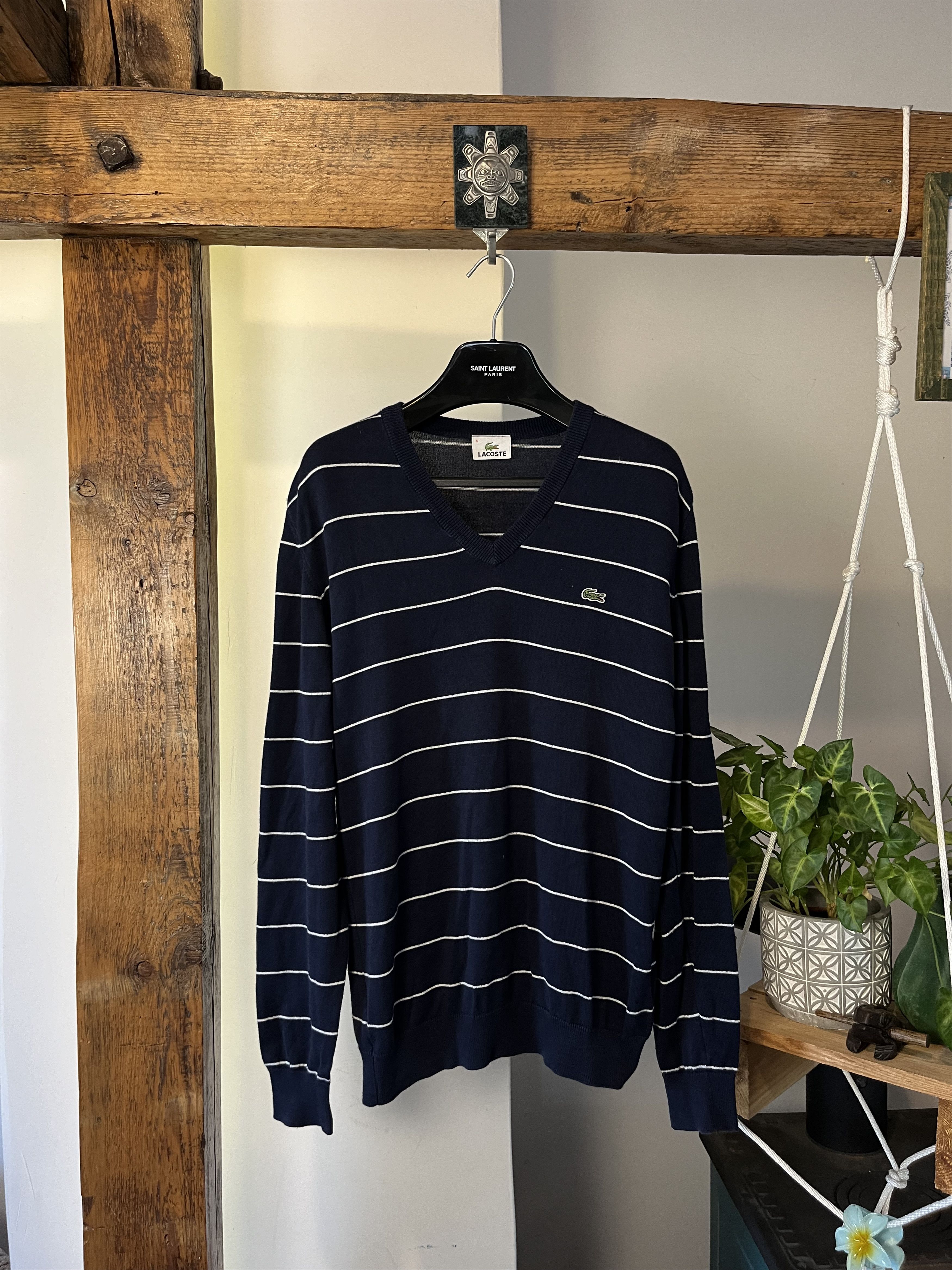 Lacoste × Vintage 90’s Lacoste Striped V Sweater Size US XL / EU 56 / 4 - 1 Thumbnail