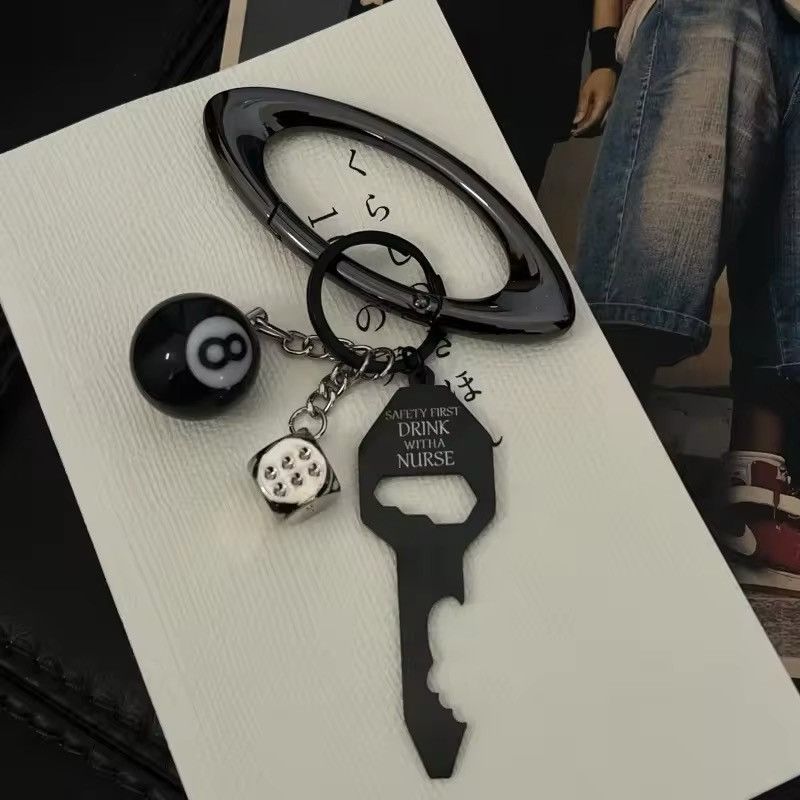 Jewelry 3D Black No 8 Billiard Keychain Lucky Dice Key Chain Size ONE SIZE - 1 Thumbnail