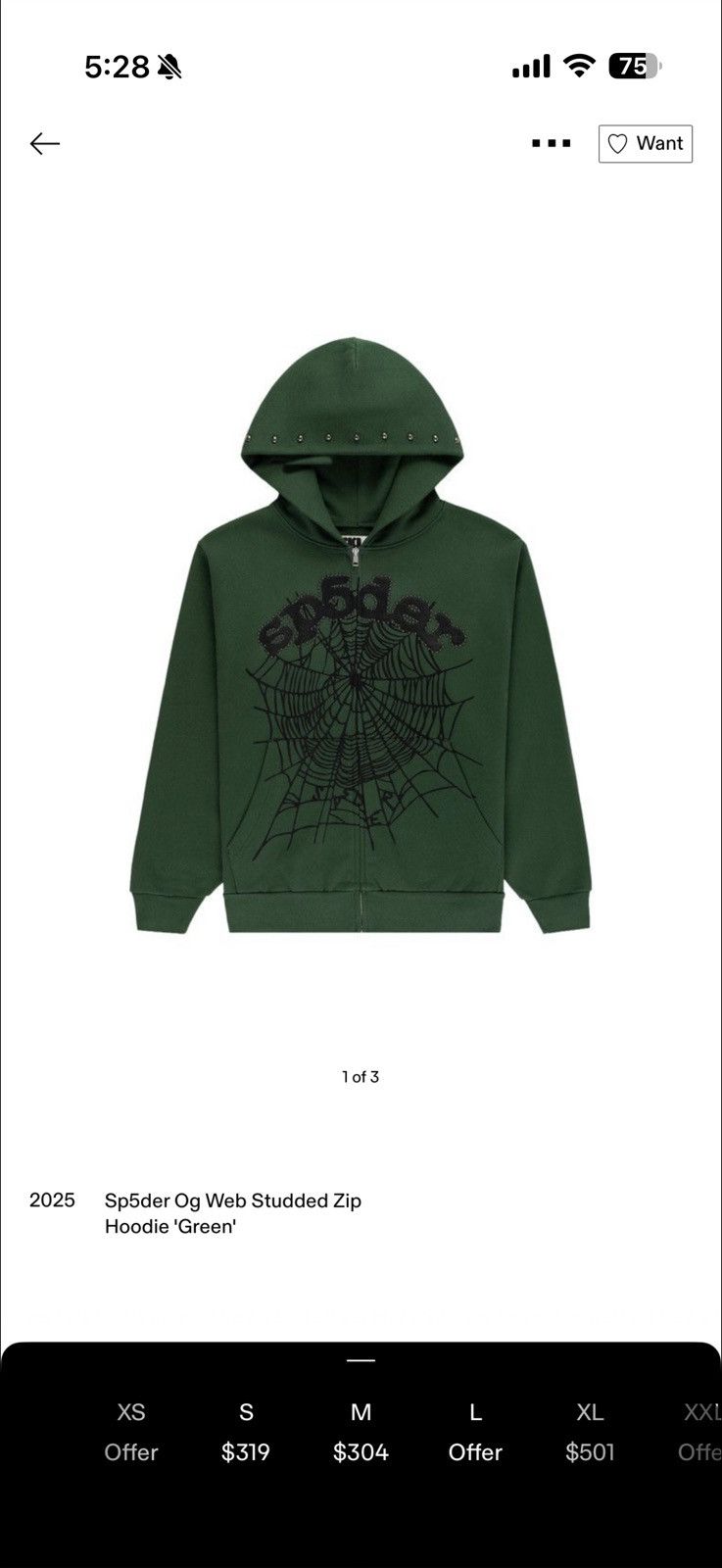 Sp5der Sp5der Green Zip Up Size US M / EU 48-50 / 2 - 5 Thumbnail