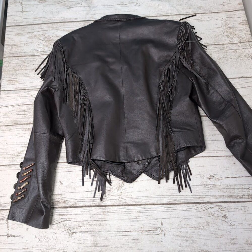 Other Vintage Red Clay People Black Leather Fringe and Bead Jacke Size M / US 6-8 / IT 42-44 - 9 Thumbnail