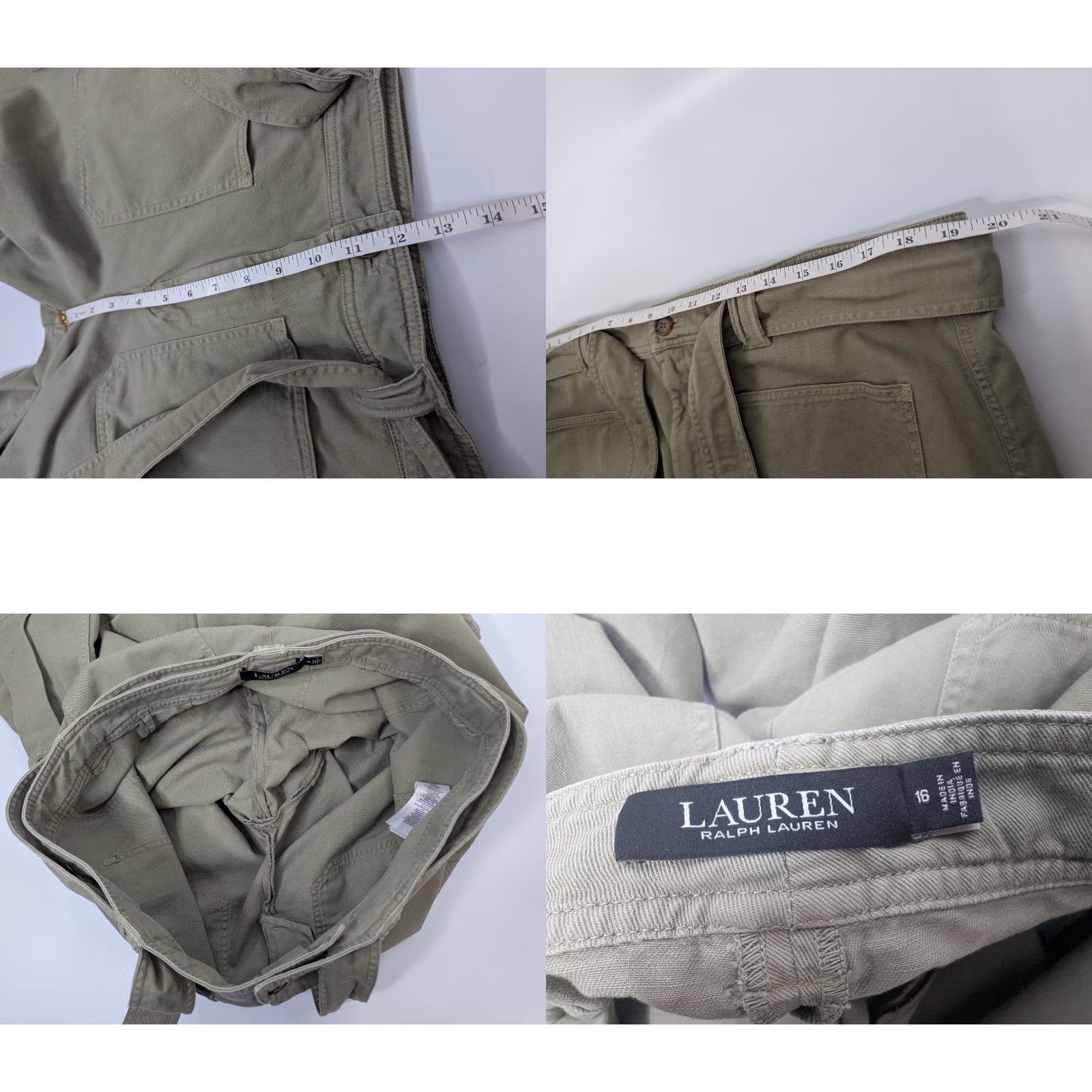 Ralph Lauren Lauren Ralph Lauren Pants Cotton Twill Wide-Leg Cargo Belted Sage Green Size 16 Size 38" / US 16 / IT 52 - 8 Thumbnail