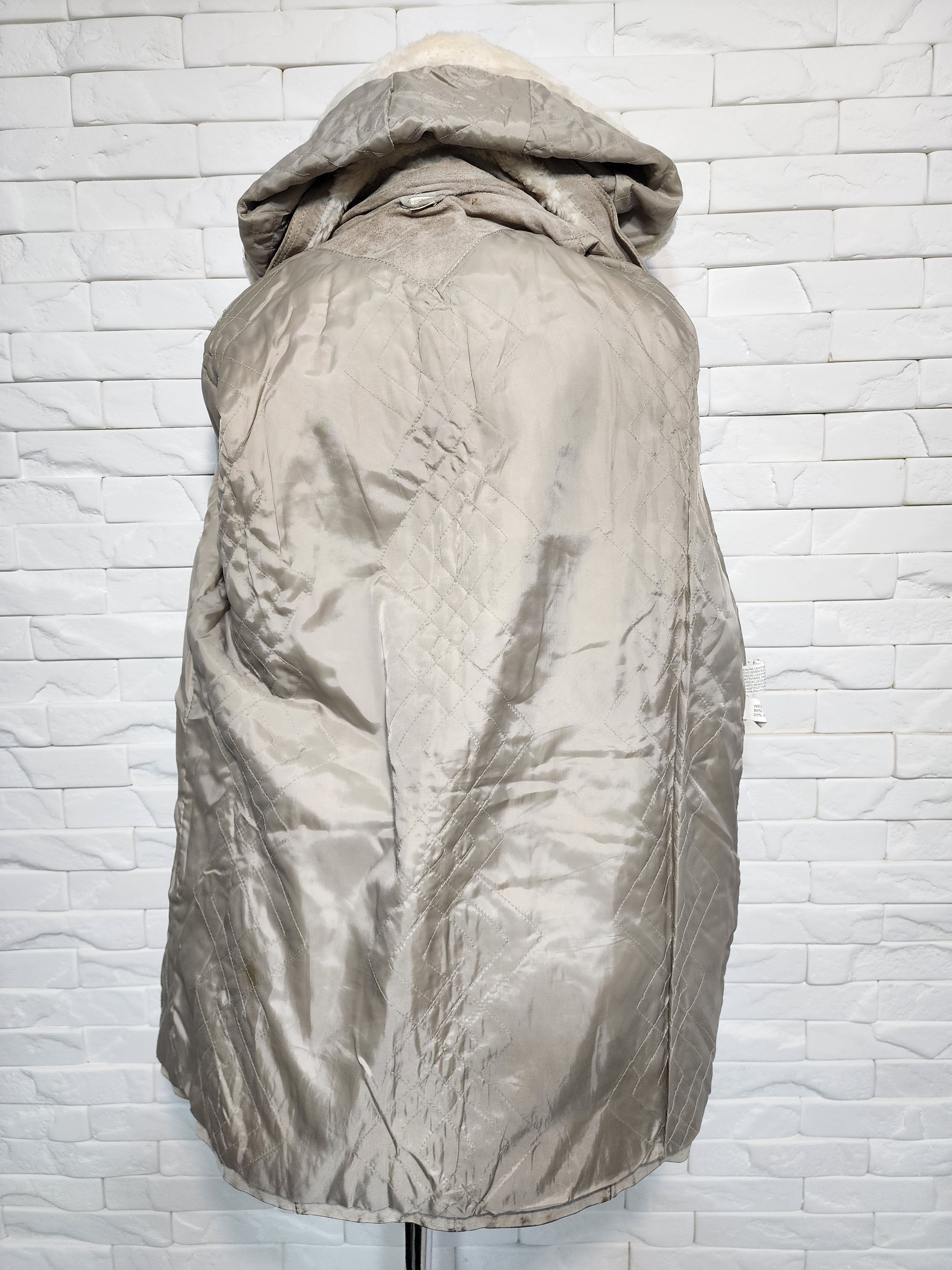 Genuine Leather Suede Hooded Jacket: Gray Leather Toggle Coat Size XL / US 12-14 / IT 48-50 - 8 Thumbnail