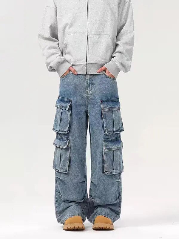 Japanese Brand Kouda Vintage Street Multi-Pocket Washed Loose Work Jeans Size US 34 / EU 50 - 2 Thumbnail