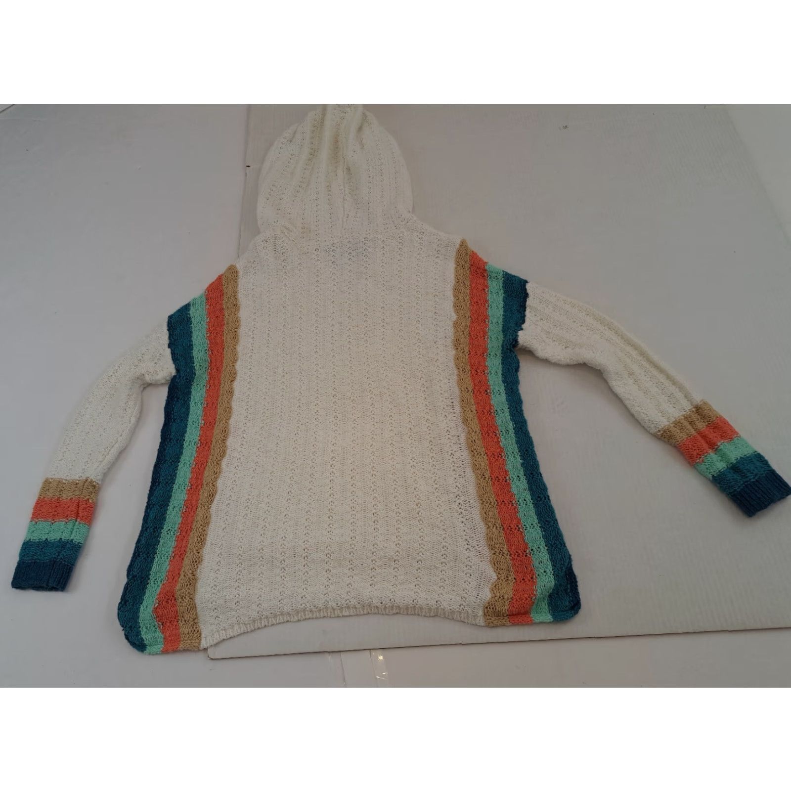 Vintage VINTAGE Natural Reflections Hooded Beach Stripe Crochet Knit Sweater White L Womens Size L / US 10 / IT 46 - 5 Thumbnail