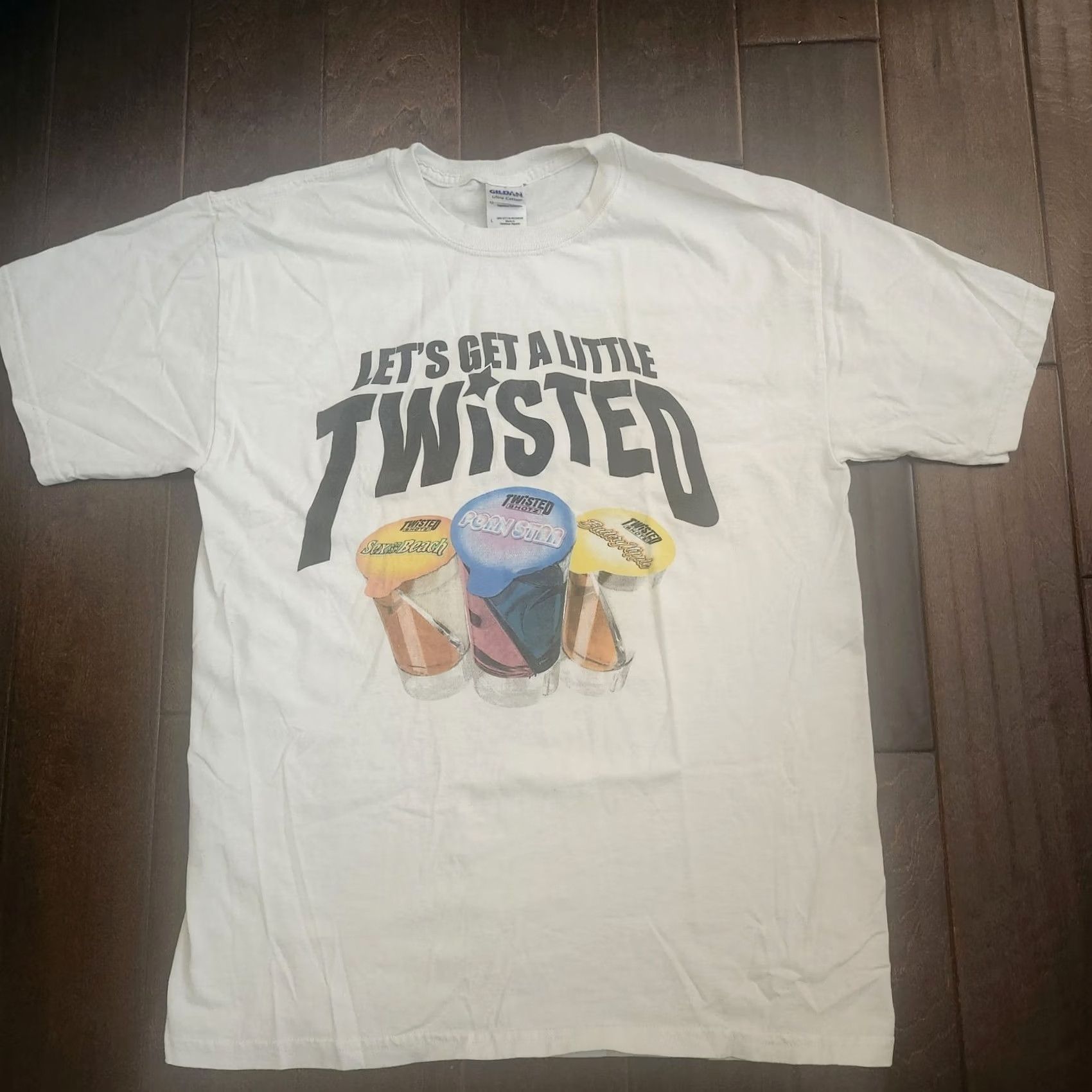Gildan Gildan Twisted Shotz T Shirt Large White Graphic Print Crew Neck Short Sleeve Men Funny Beach Tee Size US L / EU 52-54 / 3 - 2 Thumbnail