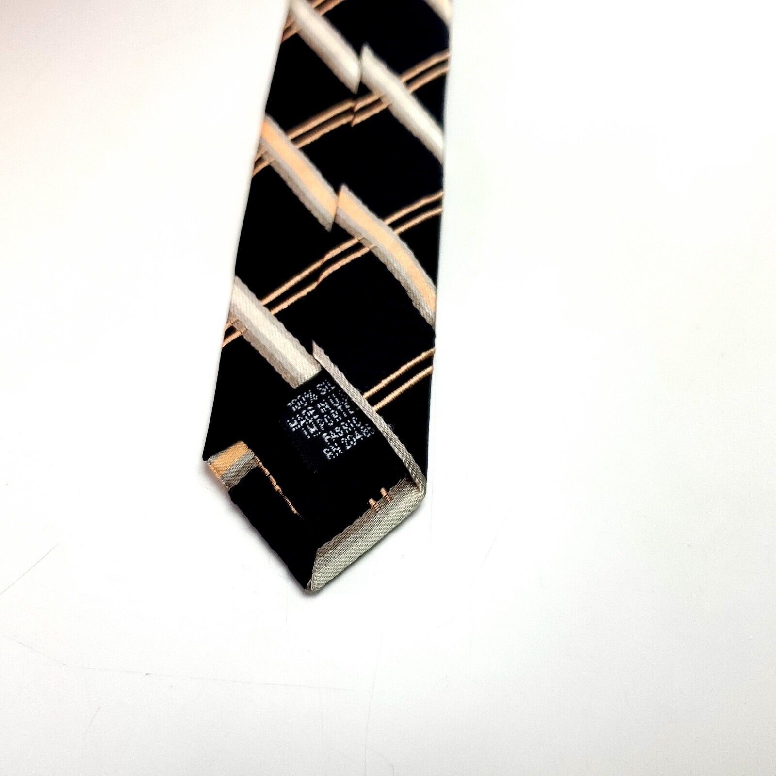 Stafford Stafford Silk Tie Woven Black Peach Plaid Wide Size ONE SIZE - 4 Thumbnail