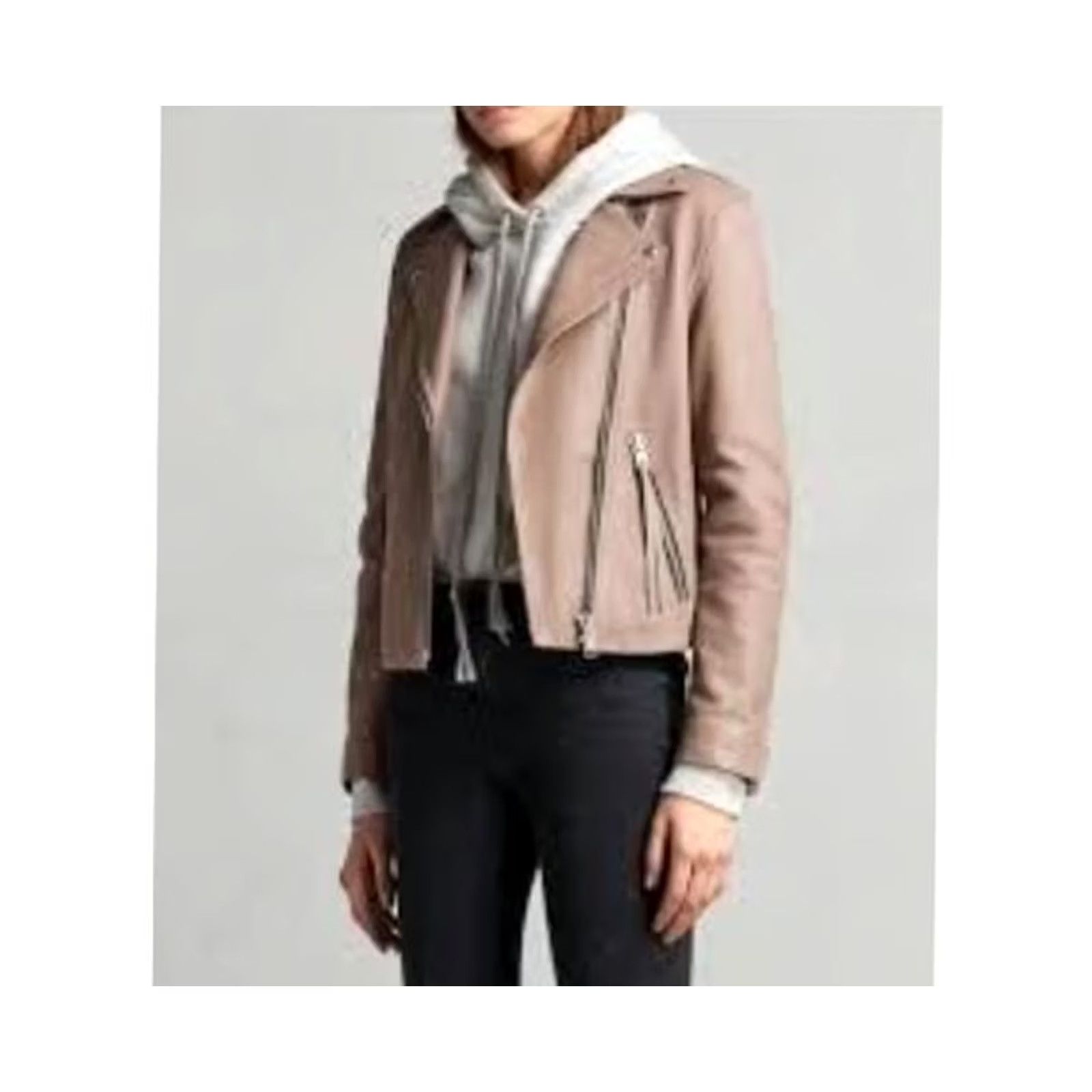 Allsaints AllSaints Dalby Lamb Leather Moto Biker Jacket Size US 10 Blush Pink Size L / US 10 / IT 46 - 3 Thumbnail