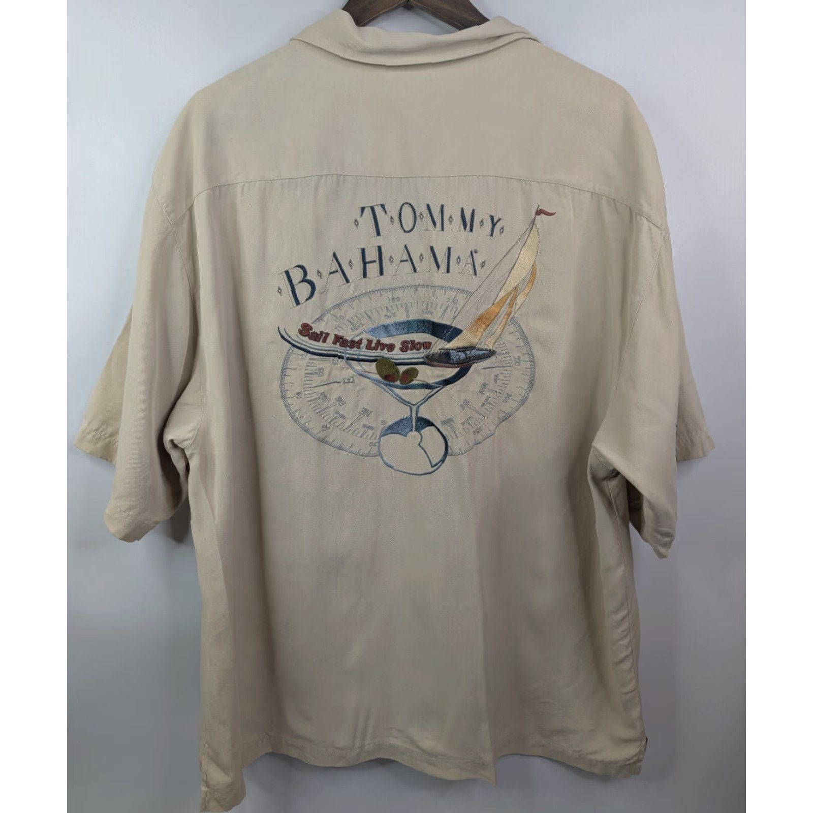Tommy Bahama VINTAGE Tommy Bahama Shirt Men's XL Embroidered Sail Fast Live Slow 100% Silk Hawaiian Beach Nautical Shirt Size US XL / EU 56 / 4 - 2 Thumbnail