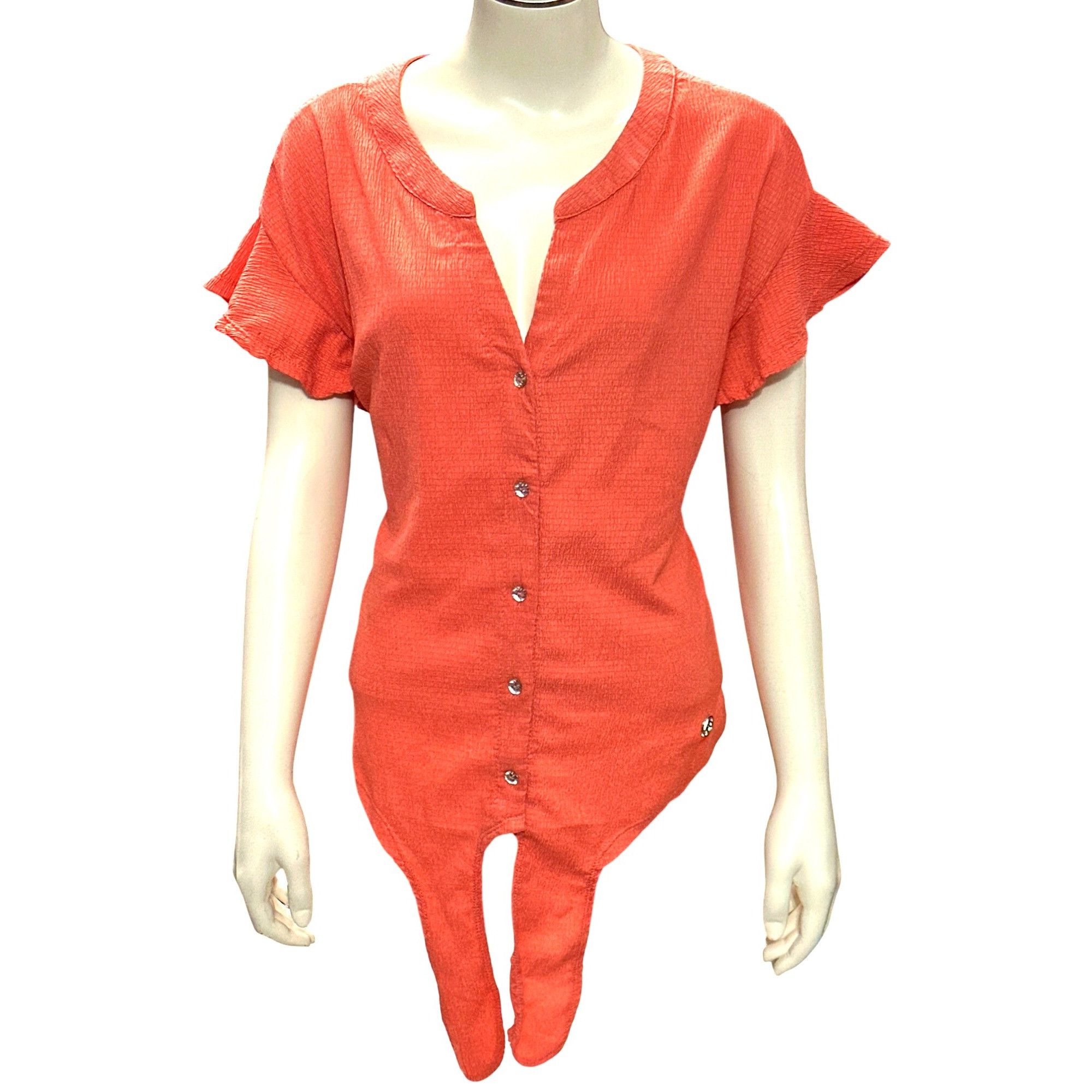 Other Adrienne Vittadini Coral Red Button Short Sleeve Tie Front C Size XL / US 12-14 / IT 48-50 - 2 Thumbnail