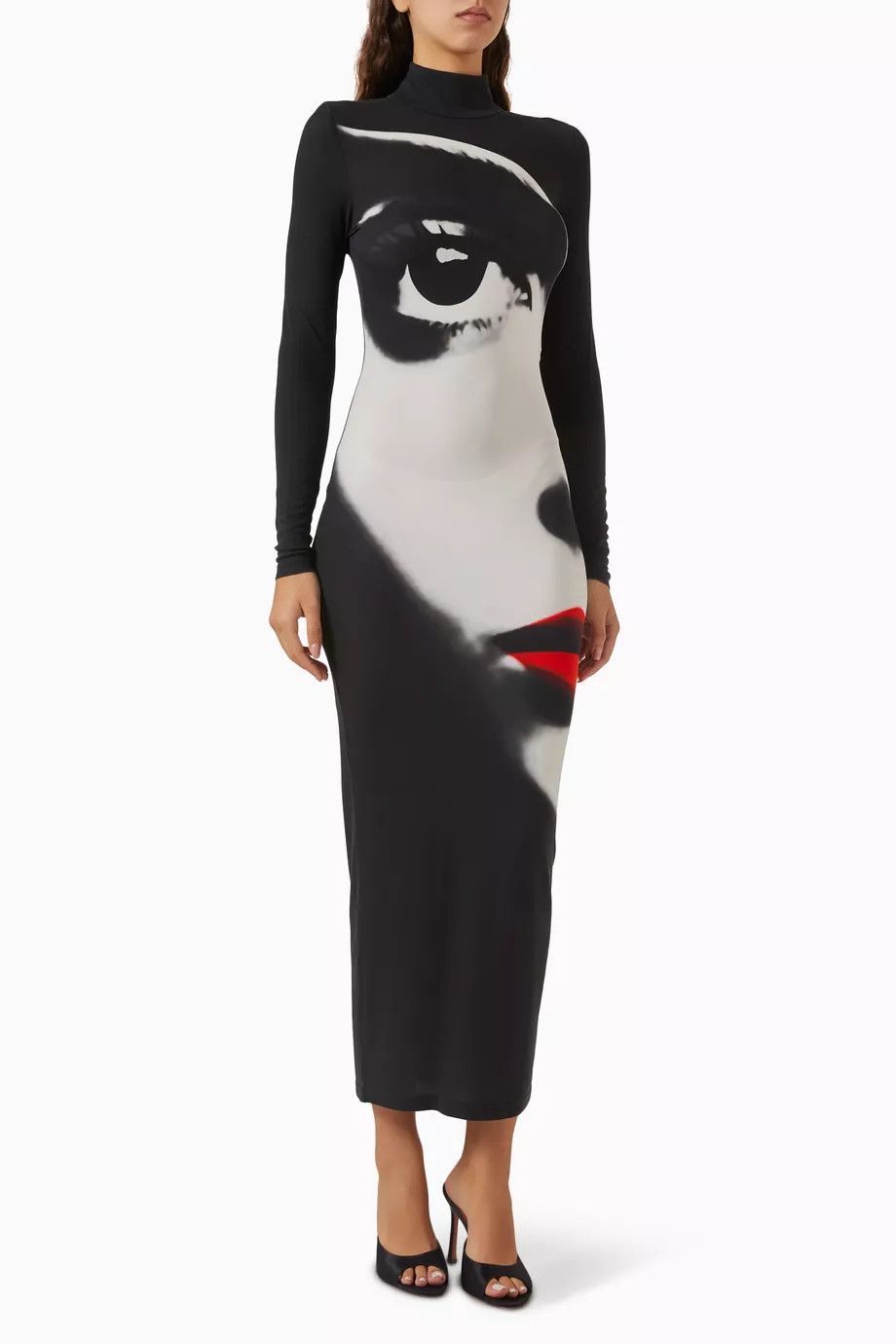 Balmain o1s1wg110526 Print Face Bodycon Midi Dress in Black Size S / US 4 / IT 40 - 1 Thumbnail