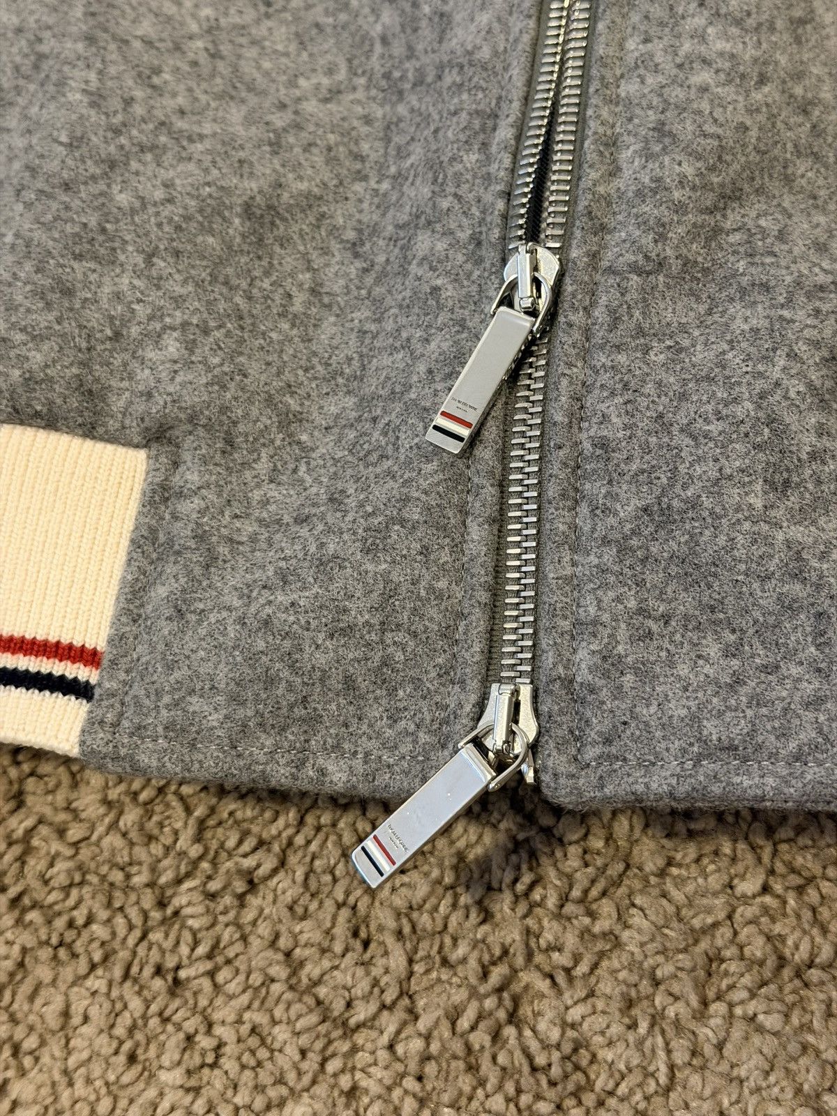 Thom Browne THOM BROWNE Striped leather and wool bomber jacket Size US S / EU 44-46 / 1 - 4 Thumbnail