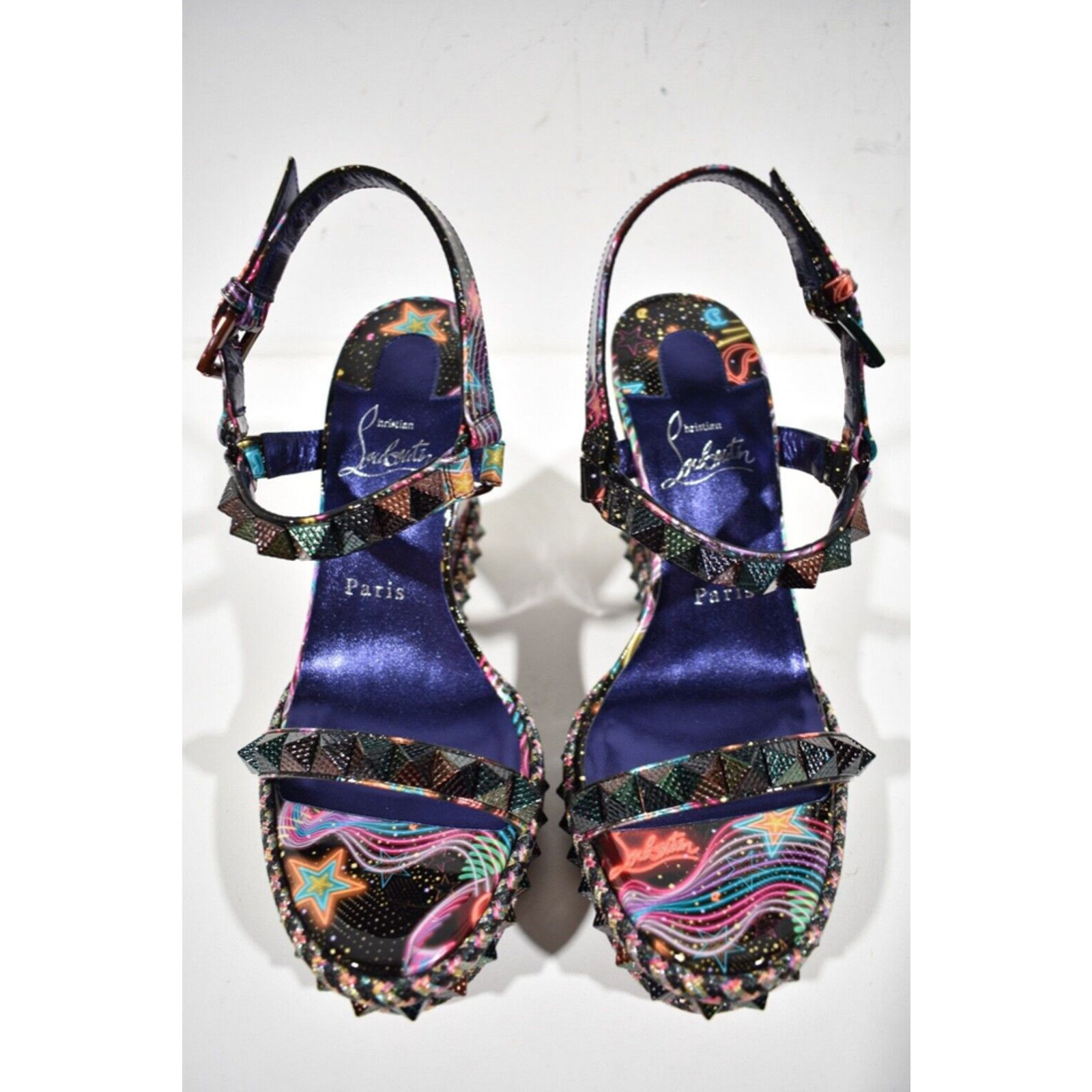 Christian Louboutin Pyraclou 110 Black Starlight Platform Wedge Sandal Heel 36 Size US 6 / IT 36 - 7 Thumbnail