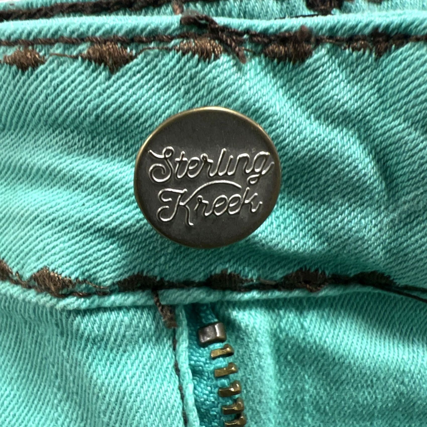 AQUA Sterling Kreek Shorts Womens L Aqua Denim Western Graphic Mid Rise Stretch Size 36" / US 14 / IT 50 - 7 Thumbnail
