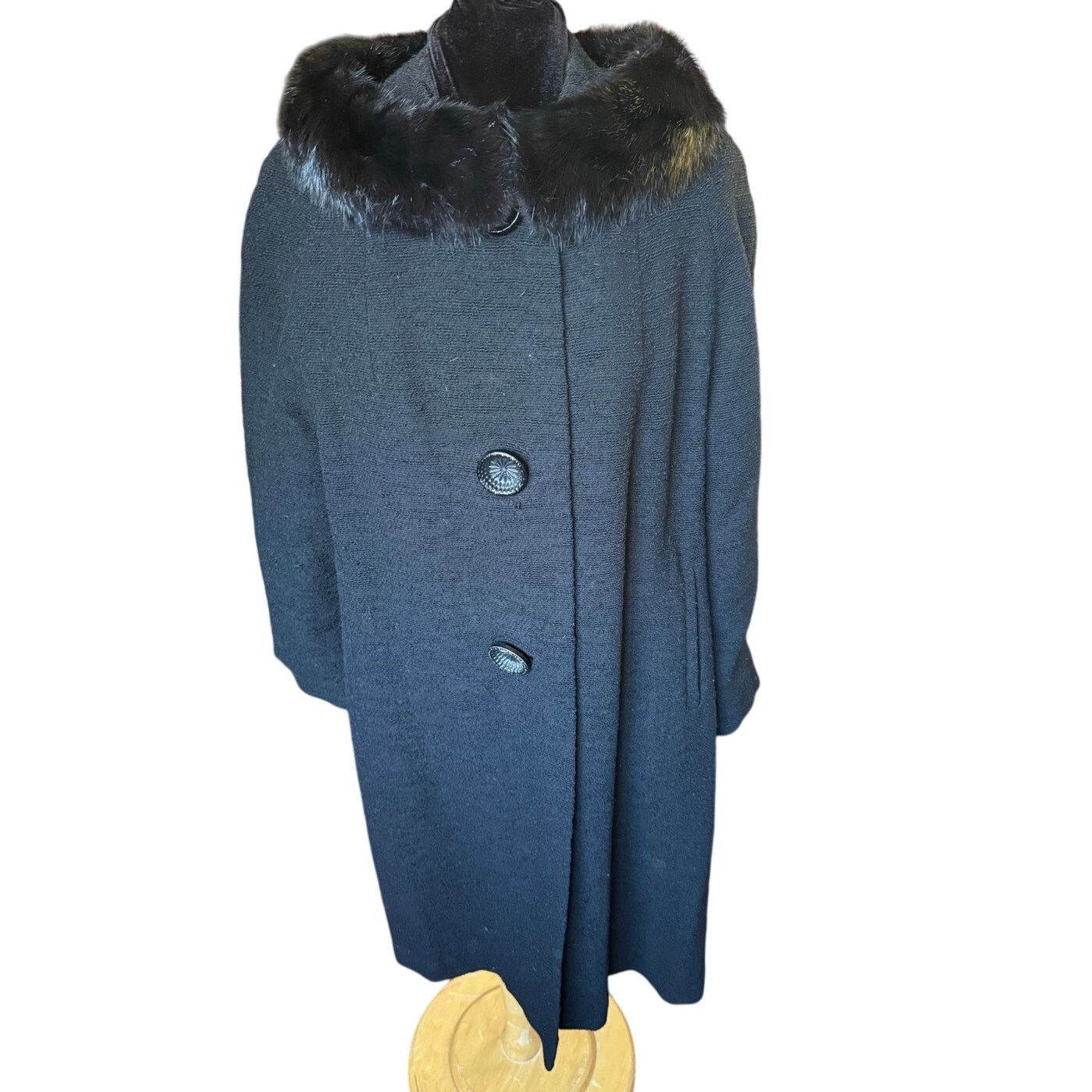 Vintage Vintage Betty Rose Black Wool Coat Fur Collar Jacket Small Size S / US 4 / IT 40 - 1 Thumbnail