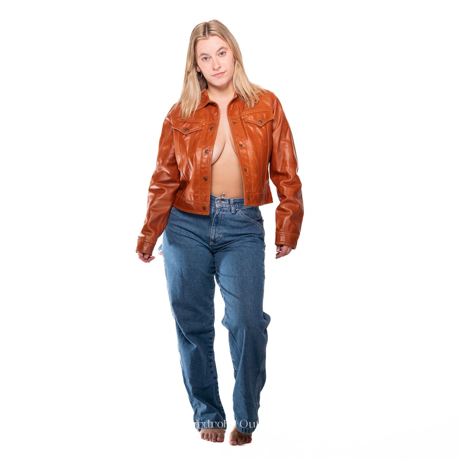 Vintage Vintage 90s Cognac Tan Leather Cropped Jacket Size S / US 4 / IT 40 - 2 Thumbnail