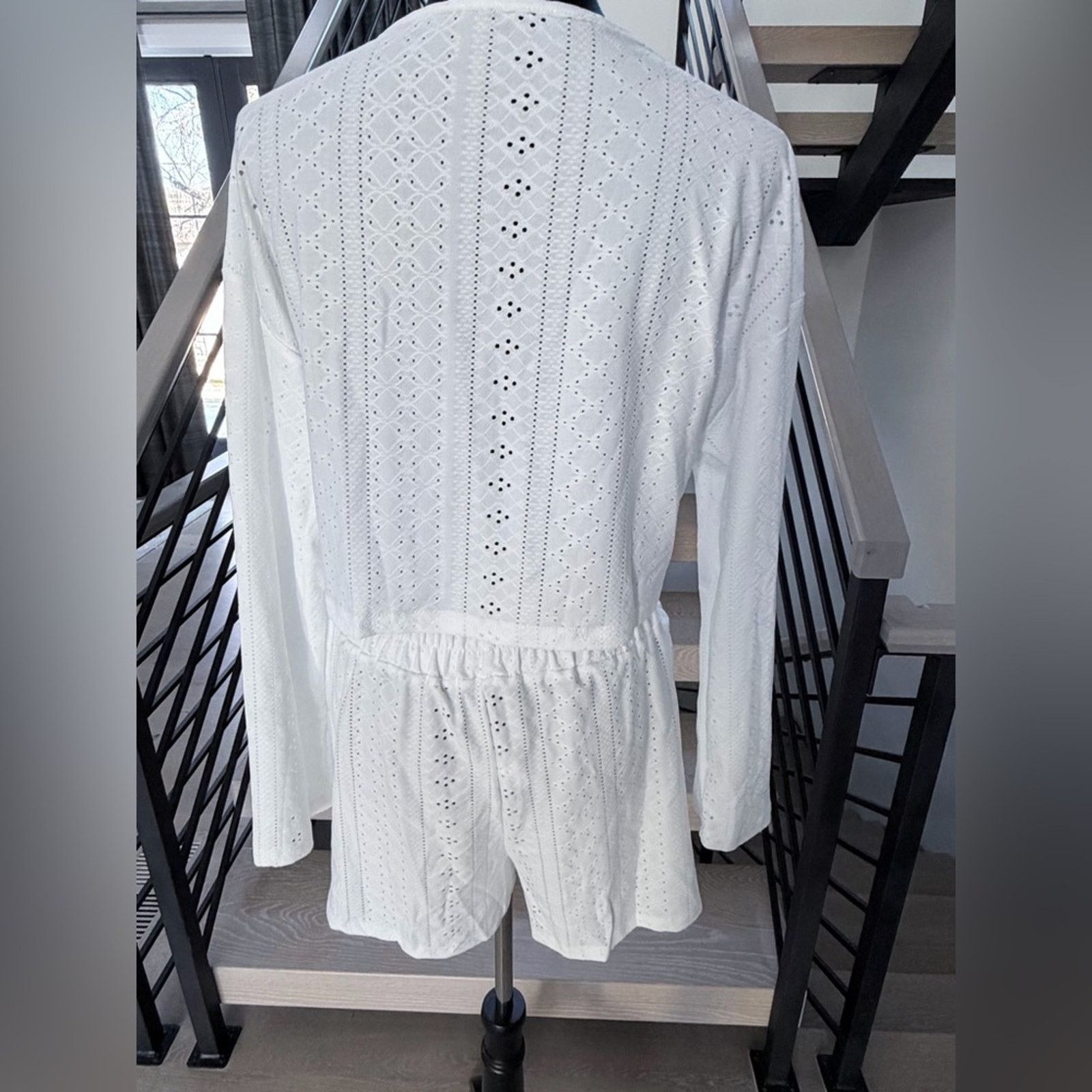 Other New Y2K White Eyelet Long Sleeve and Shorts Set size S/M Size S / US 4 / IT 40 - 14 Thumbnail