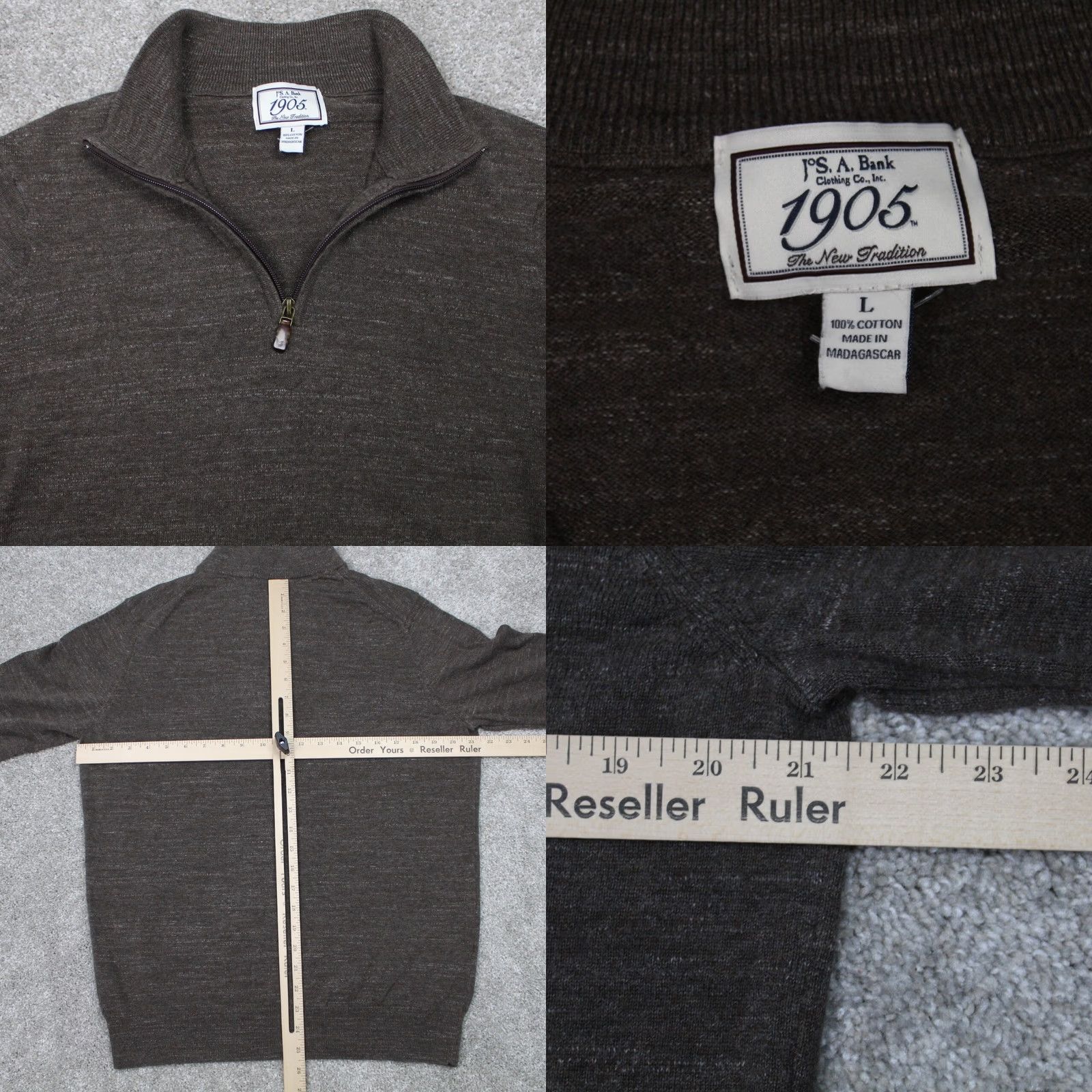 Jos. A. Bank Jos A. Bank Sweatshirt Mens Large Brown 1/4 Zip Cotton L/S Pullover Sweater Size US L / EU 52-54 / 3 - 8 Thumbnail