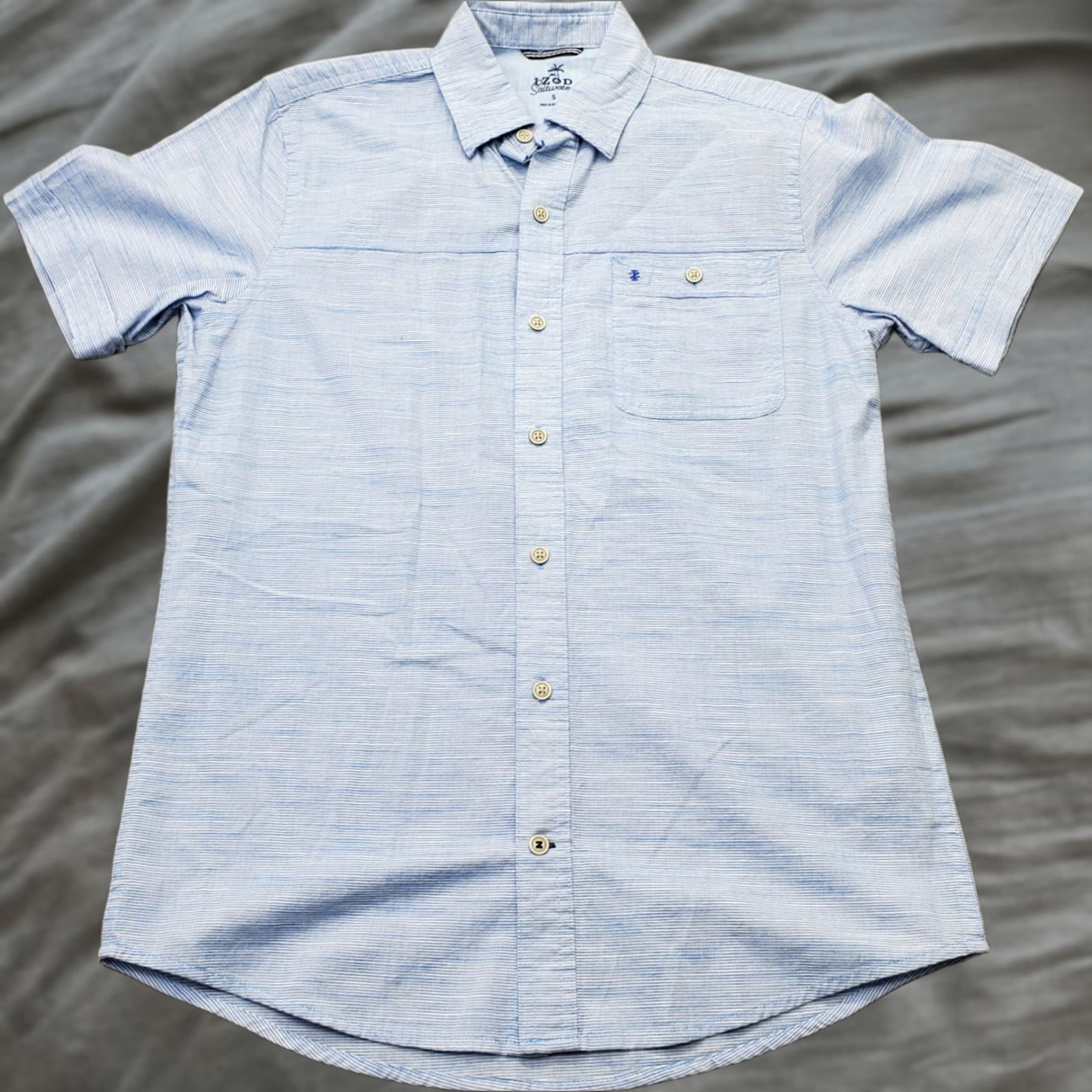 Izod IZOD Saltwater Shirt Mens Small Blue Pinstripe Short Sleeve Button-Up Size US S / EU 44-46 / 1 - 1 Thumbnail