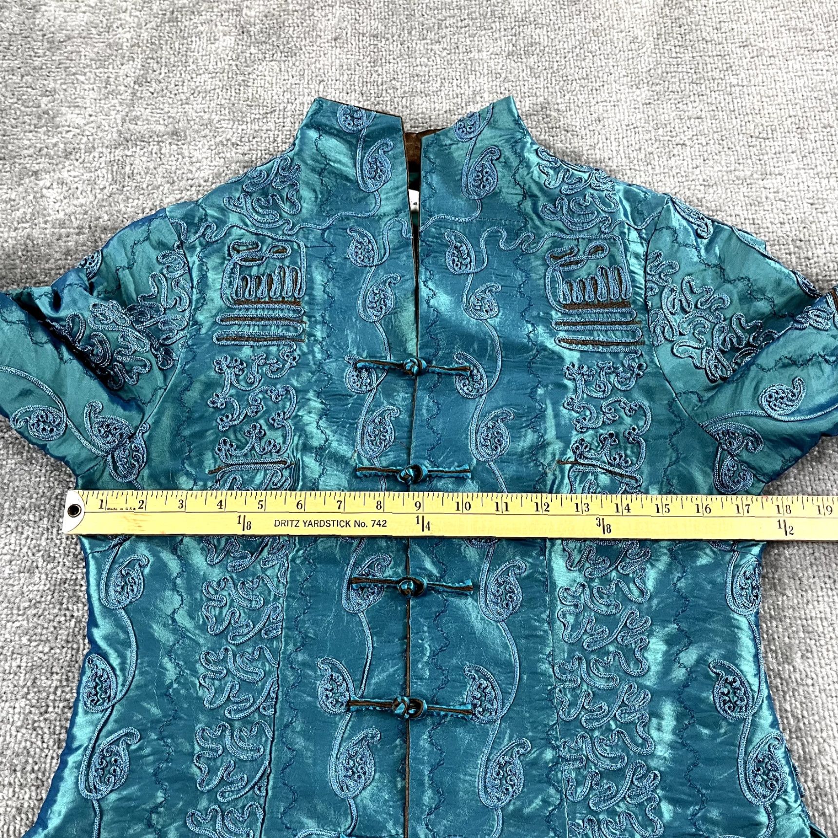 Vintage Shanghai Soho Blouse Women Medium Bluish Green Silk Rayon Embroidered Asian Size M / US 6-8 / IT 42-44 - 5 Thumbnail