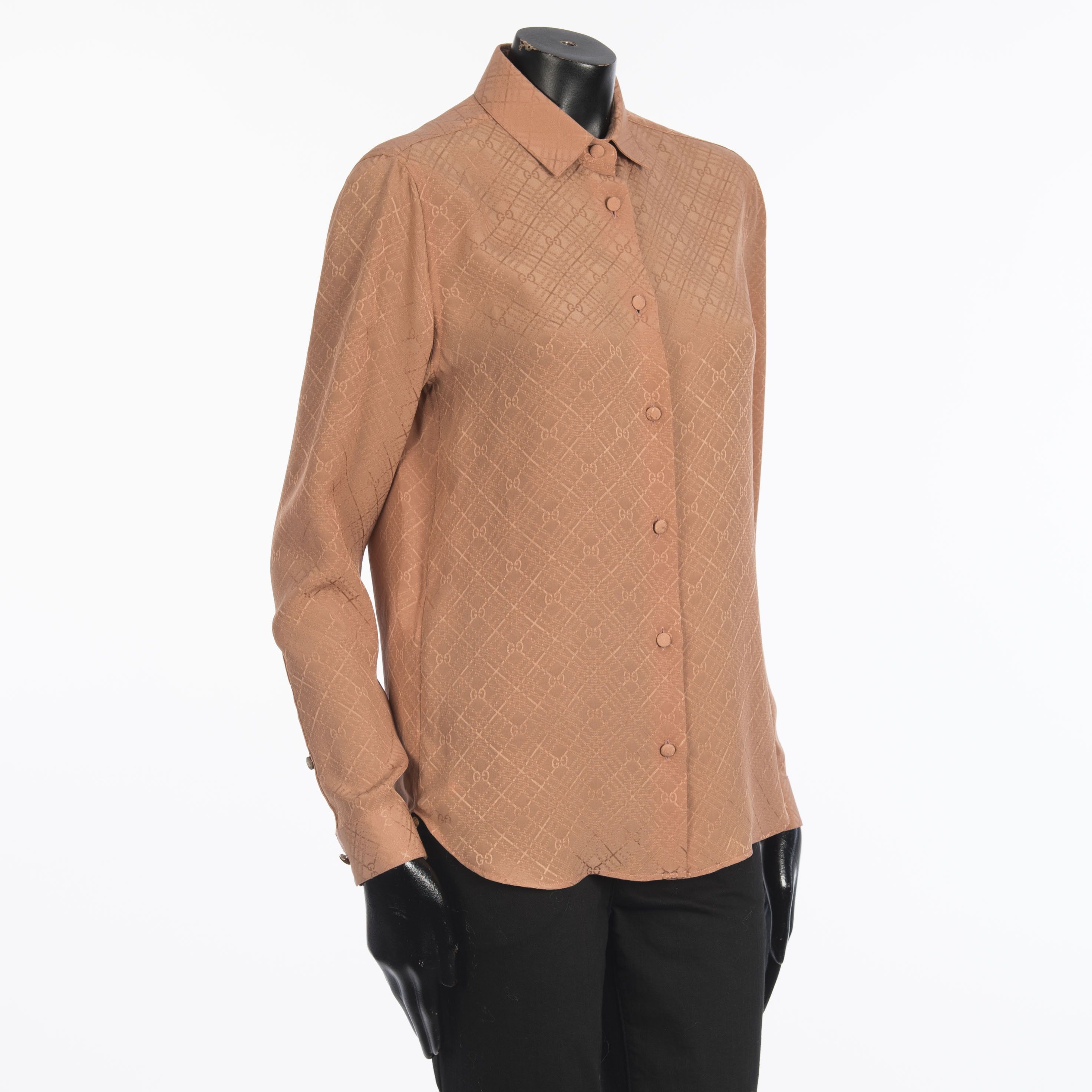 Gucci Pink Women's Check GG Silk Crêpe Shirt Size M / US 6-8 / IT 42-44 - 8 Thumbnail