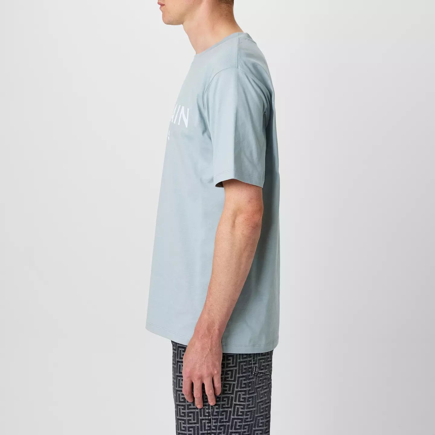 Balmain o1g2r1mq0426 Paris Print Logo Cotton T-Shirt in Blue Size US XL / EU 56 / 4 - 5 Thumbnail