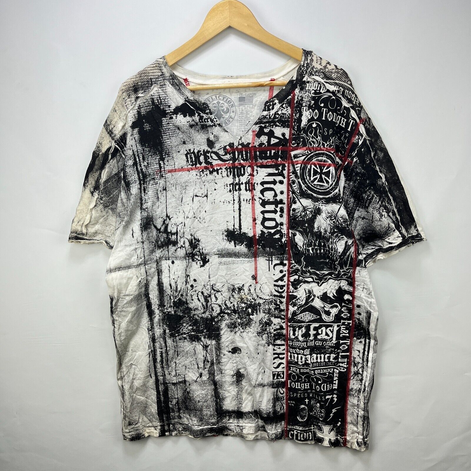 Affliction × Vintage Vintage Y2K Affliction Skull All Over Print T-Shirt 2XL Size US XXL / EU 58 / 5 - 6 Thumbnail