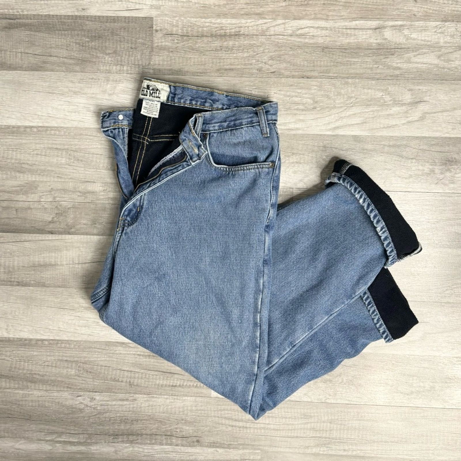 Vintage 37X28.5 Vintage Fleece Lined Jeans Gropcore Winter Workwear Size US 37 - 1 Thumbnail