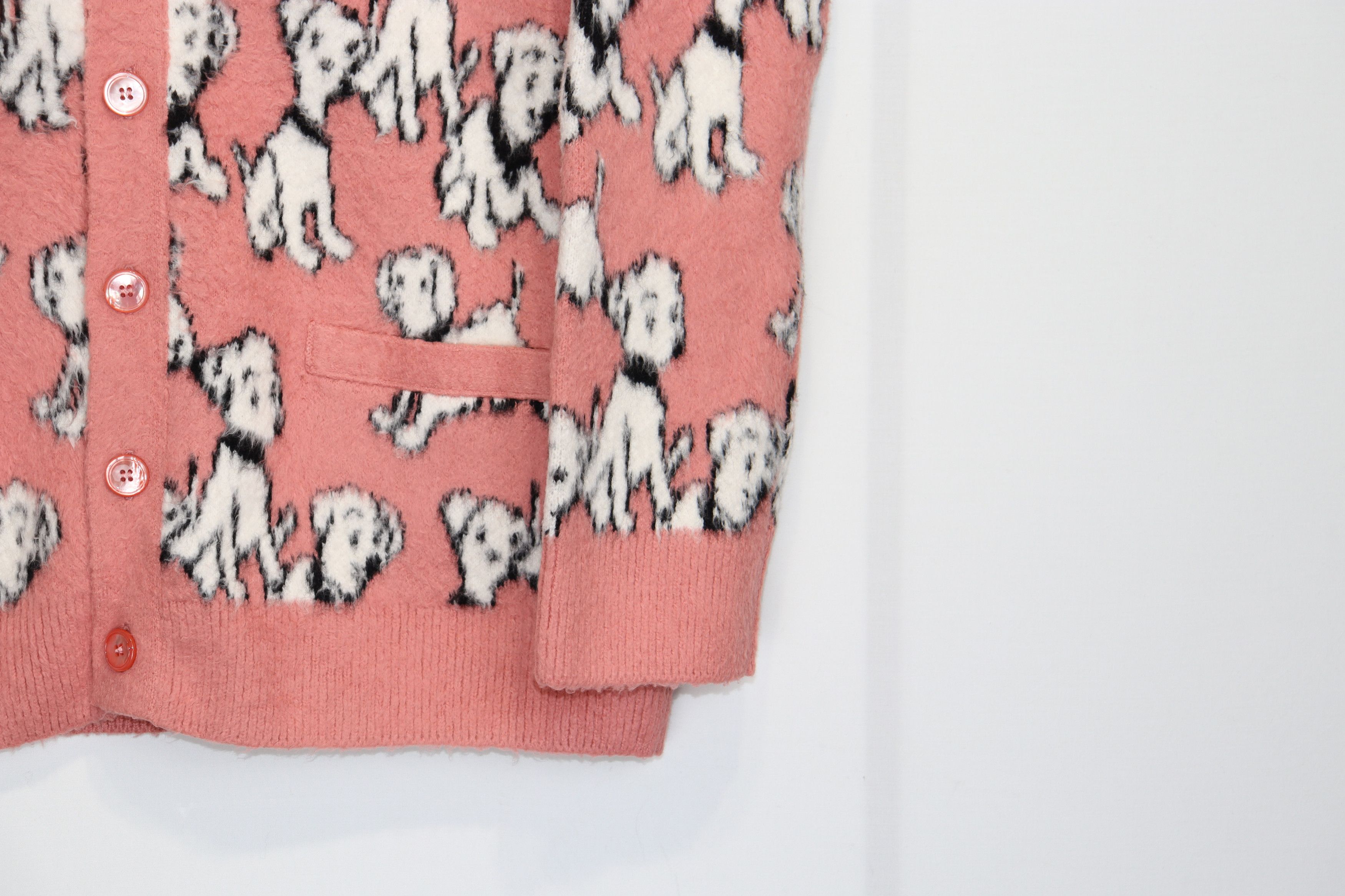Celine o1rshd1 V Neck Puppy Cotton Blend Cardigan in Pink/Black Size US M / EU 48-50 / 2 - 6 Thumbnail
