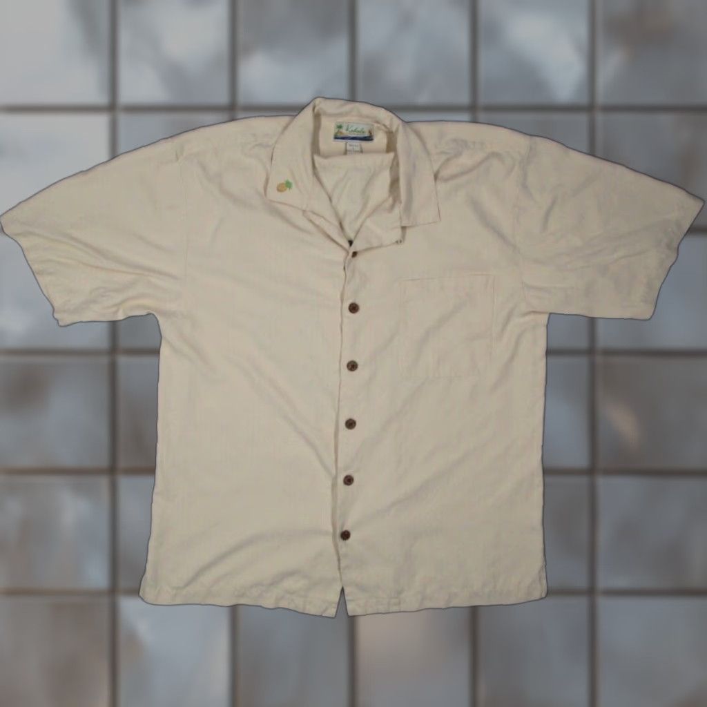 Paradise Kahala Mens Large Beige Silk Button Up Short Sleeve Hawaiian Shirt Paradise Golf Embroidered Tropical Beach Size US L / EU 52-54 / 3 - 1 Thumbnail