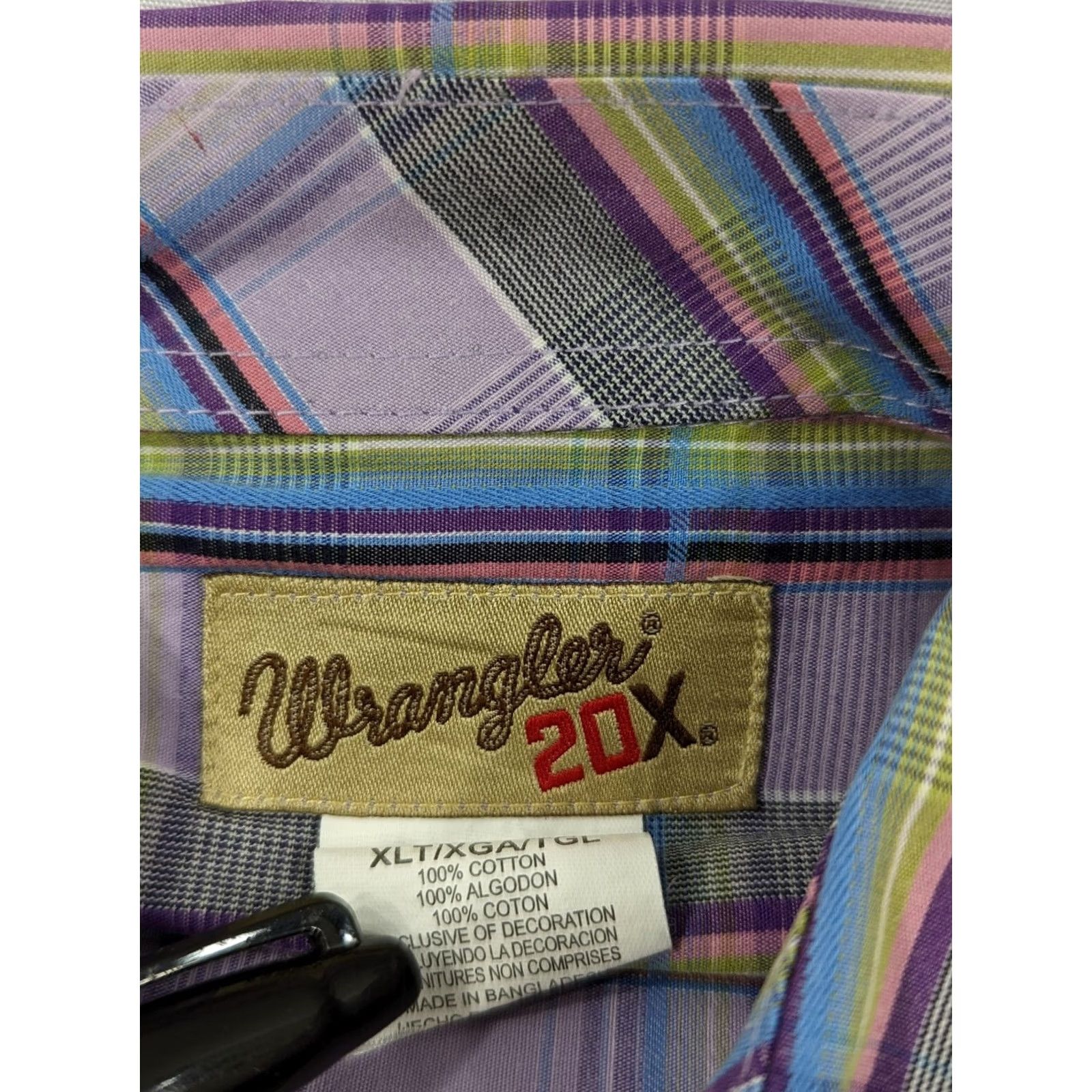 Wrangler Wrangler Shirt Mens Plaid Button-Up Short Sleeve XLT Purple Plaid Pattern 100% Cotton Size US 36 / EU 52 - 3 Thumbnail