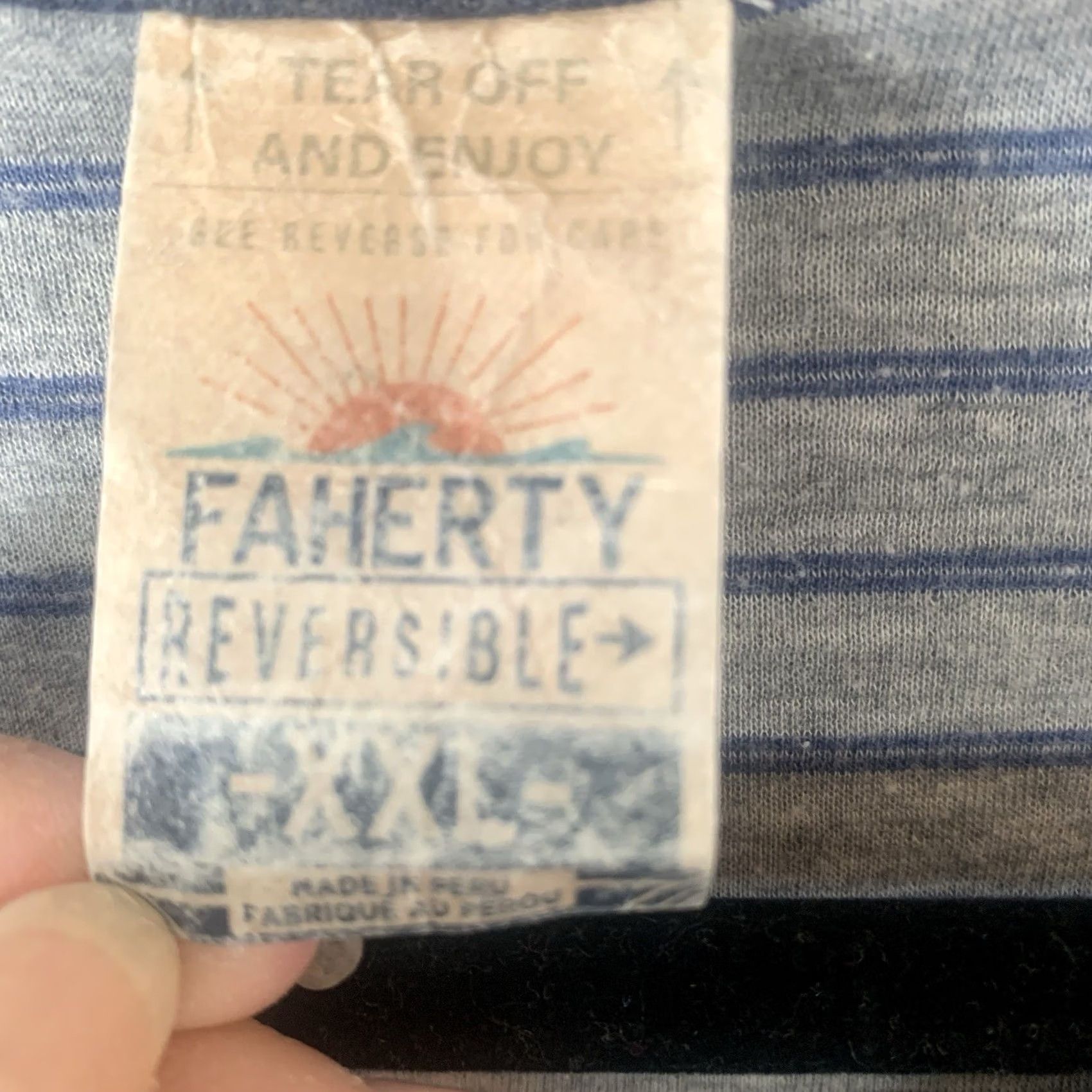 Faherty Faherty Shirt Mens 2XL Blue Stripe Cloud Reversible Crew Neck Logo Tee Shirt Mens Regular Fit Size US XXL / EU 58 / 5 - 3 Thumbnail