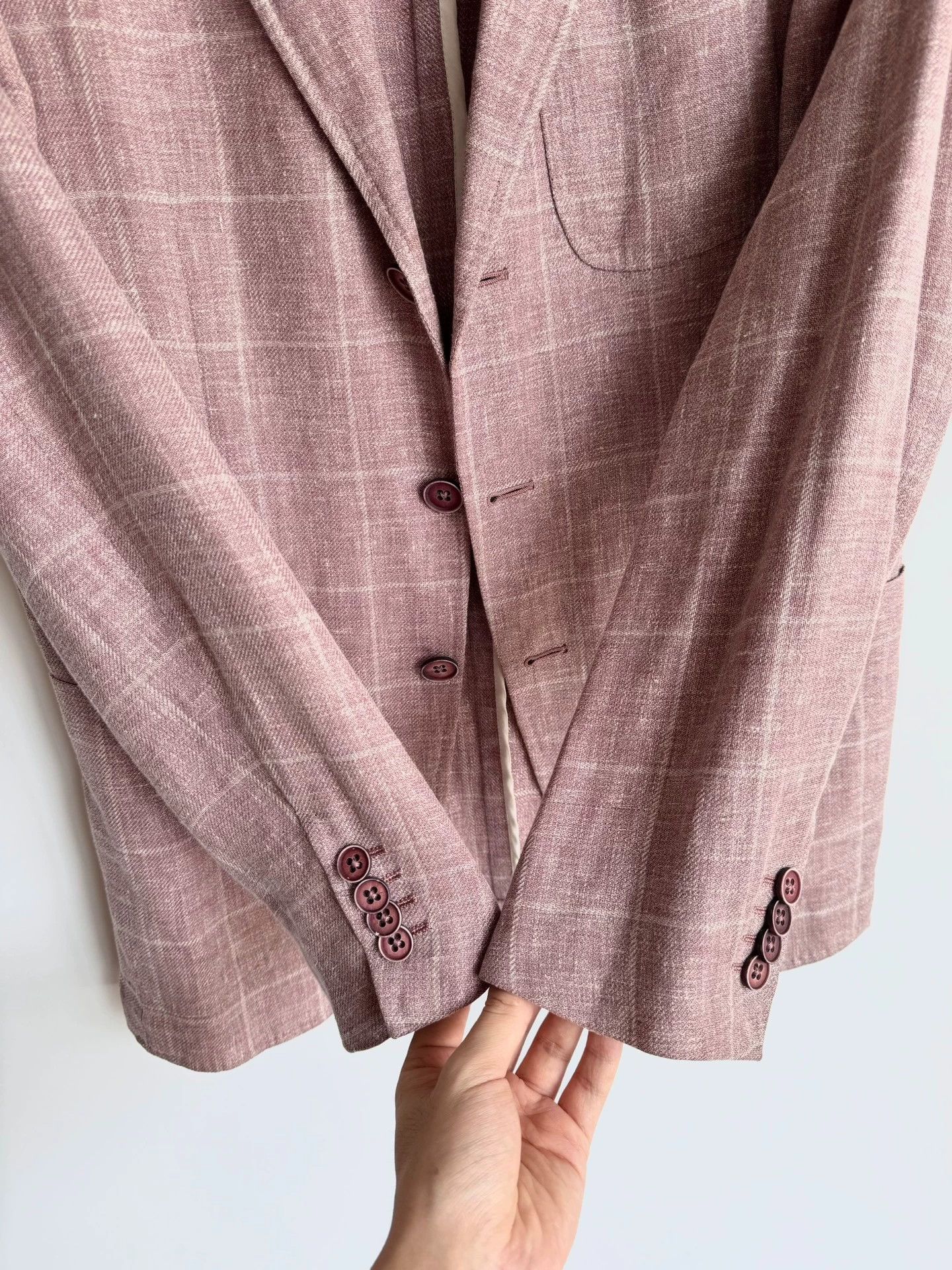 Ermenegildo Zegna Zegna 46 Linen Wool Silk Pink Check 3 Roll 2 Blazer Size 46R - 3 Thumbnail