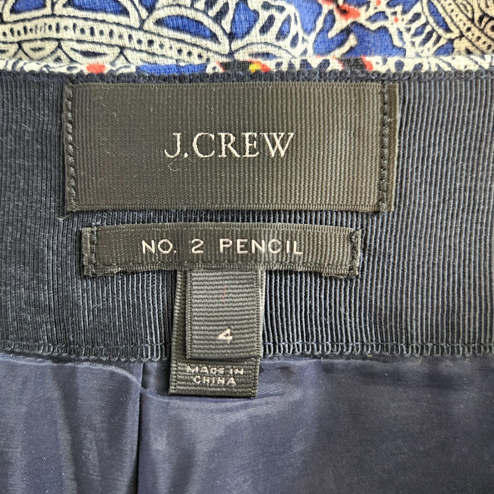 J.Crew J.CREW Pencil Skirt Womens No 2 Sz 4 Blue Pink Paisley Cotton Knee Length Zip Front Year 2000s (adaptable) Size 27" / US 4 / IT 40 - 4 Thumbnail